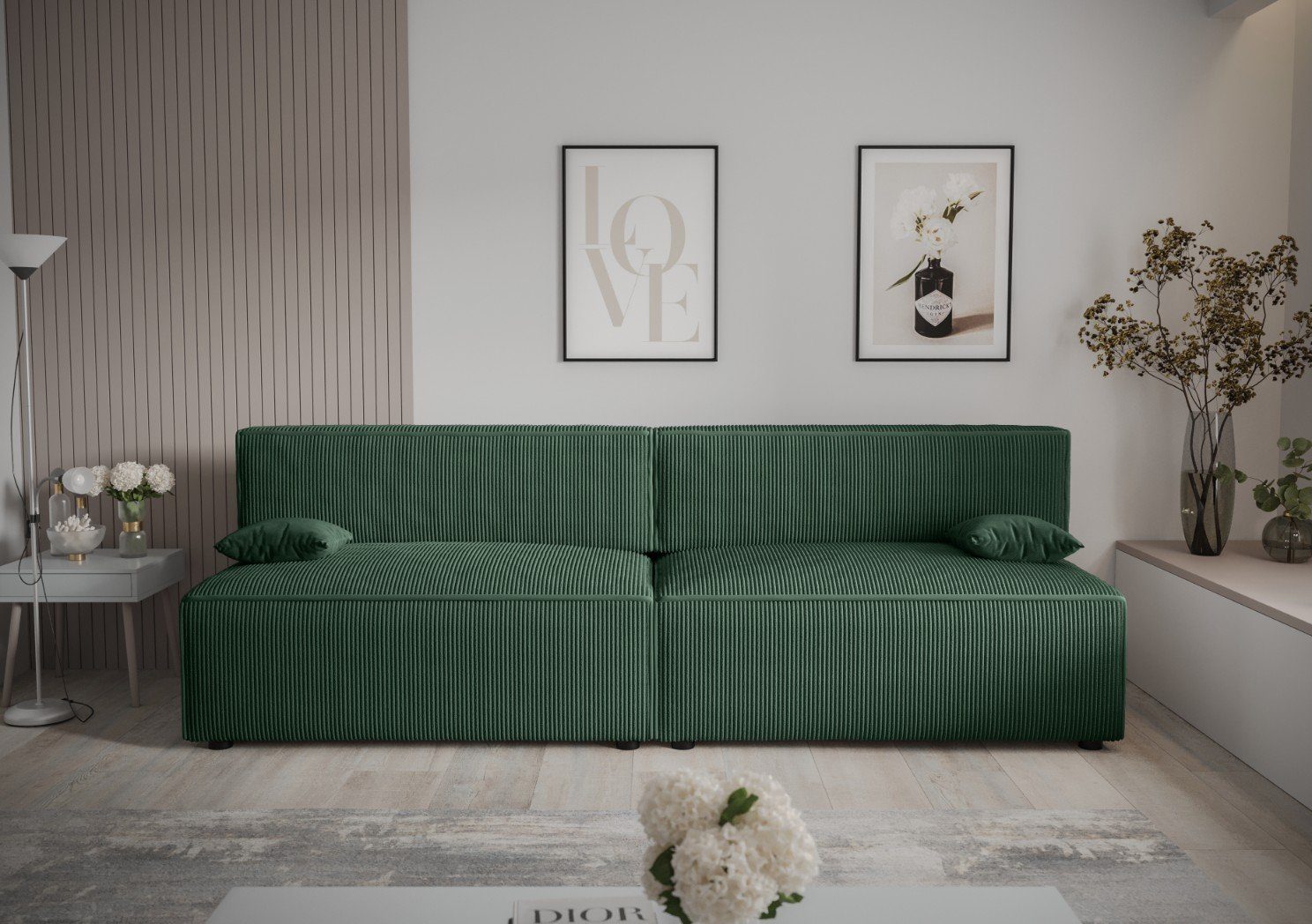 Dunkelgrün Schlaffunktion Sofa Schlafsofa, und 262cm pressiode MIRAX2 mit COUCH Bettkasten