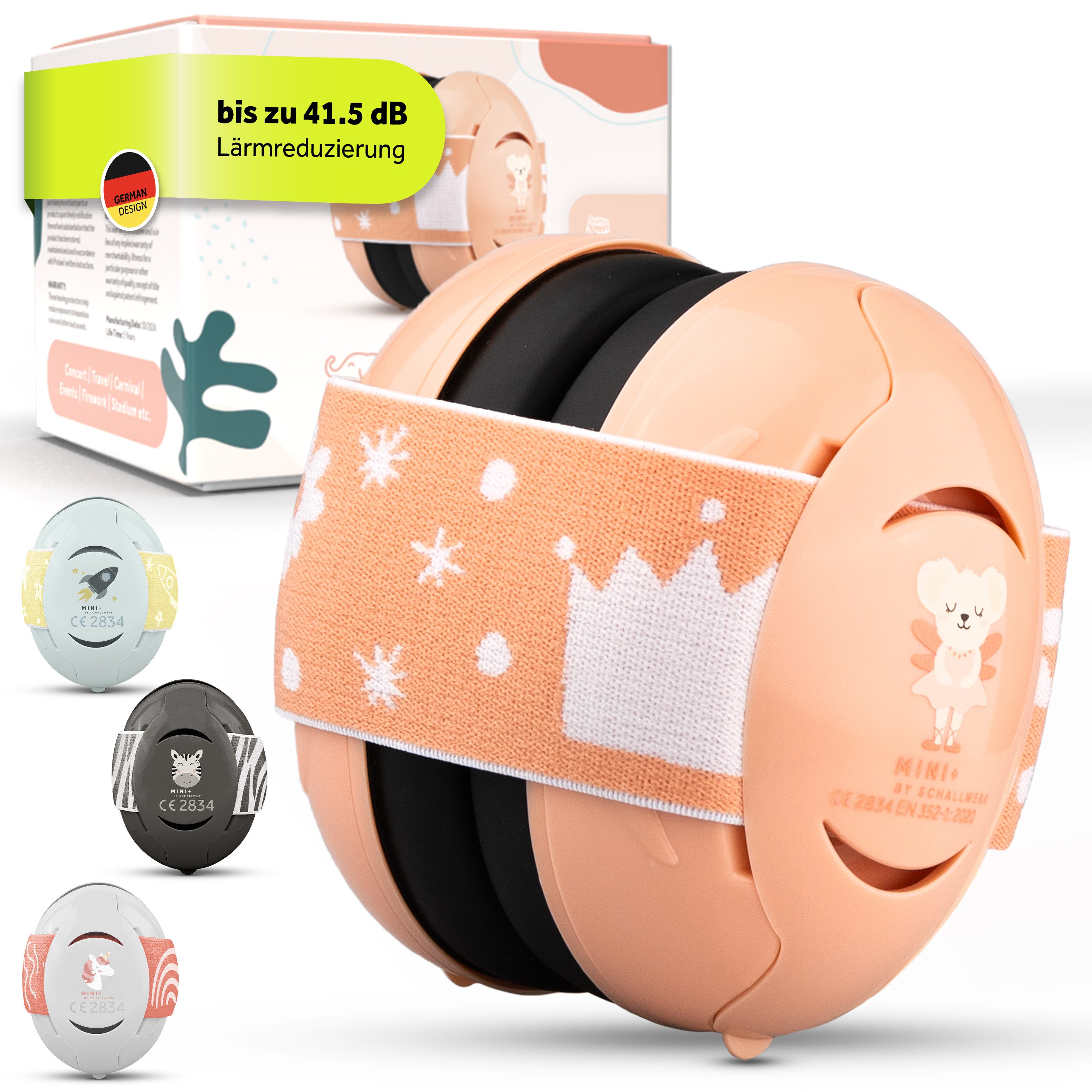 Schallwerk Kapselgehörschutz Mini+ Ohrenschützer für Kleinkinder - Gehörschutz Baby, (Kopfhörer Babys & Kleinkinder, Ohrenschutz für Babys mit verstellbaren Band), bis zu 52cm Kopfumfang