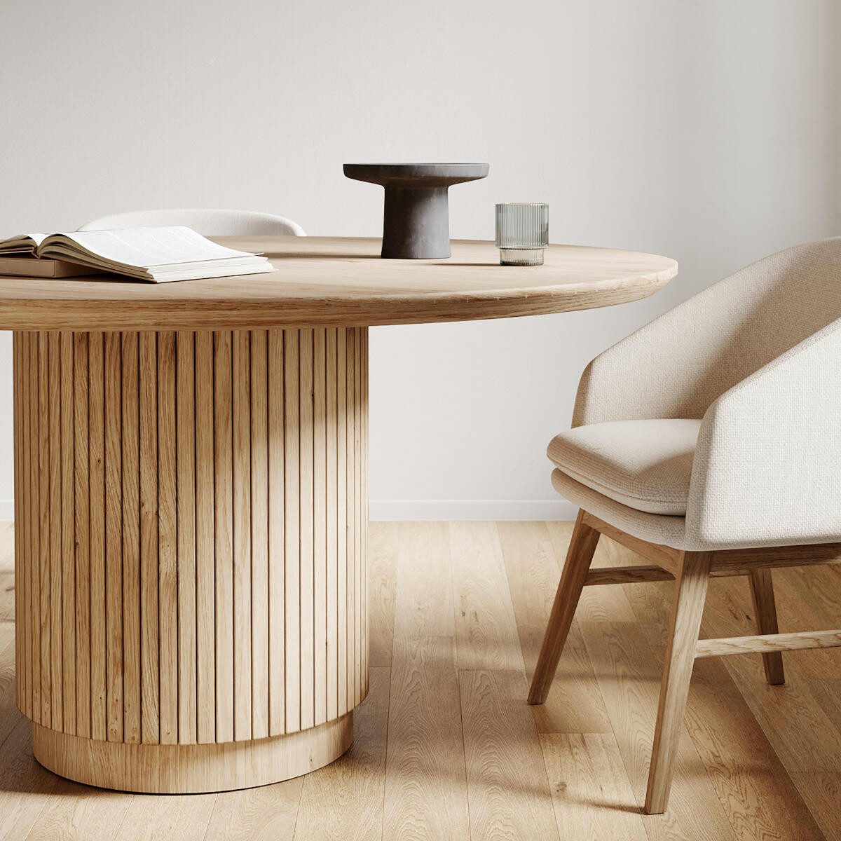 Rellgo Esstisch Ando, zeitloser Wohnzimmertisch, stabiler Eichentisch, runder Küchentisch, Durchmesser von 100 cm