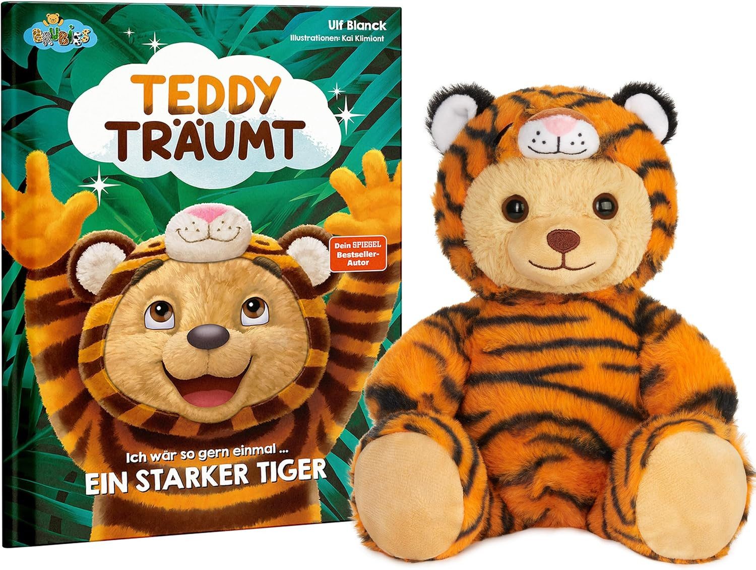 BRUBIES Kuscheltier Teddybär mit Bilderbuch - Teddy Träumt (Ich wär so gern einmal ein starker Tiger - Teddybär mit Buch, 2-St., für Kinder ab 2 Jahren), Gute Nacht Geschichte vom Bestseller Autor Ulf Blanck