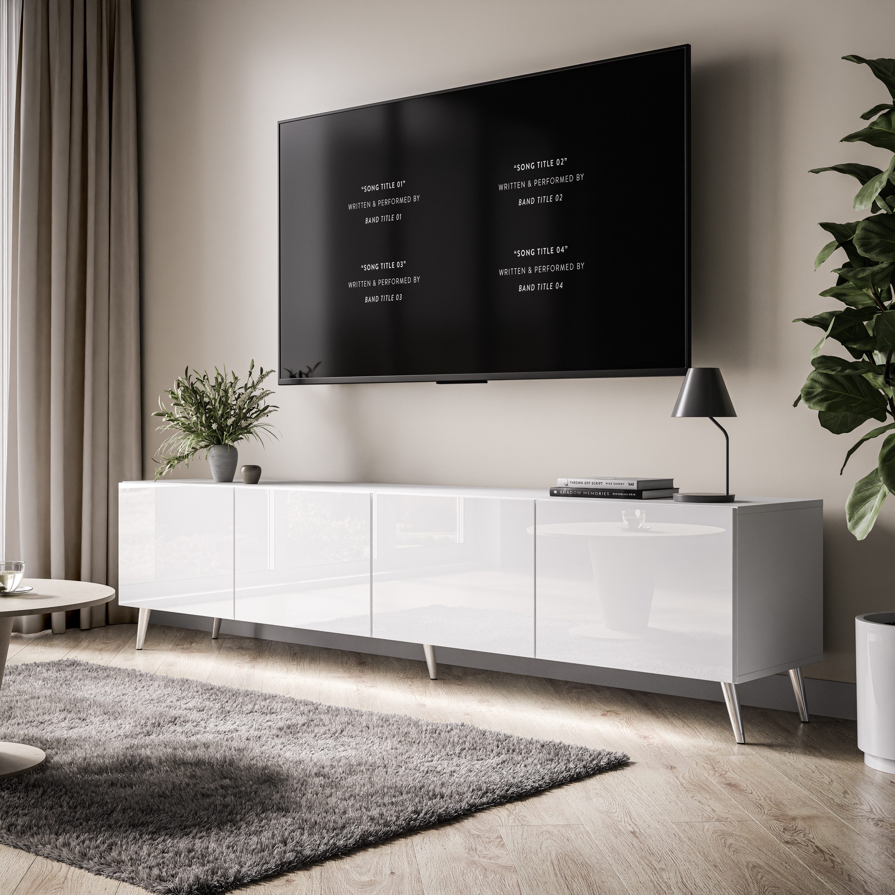 Lookway TV-Schrank AURA 200 Weiß Hohglanz auf Beinen mit LED Beleuchtung Br günstig online kaufen