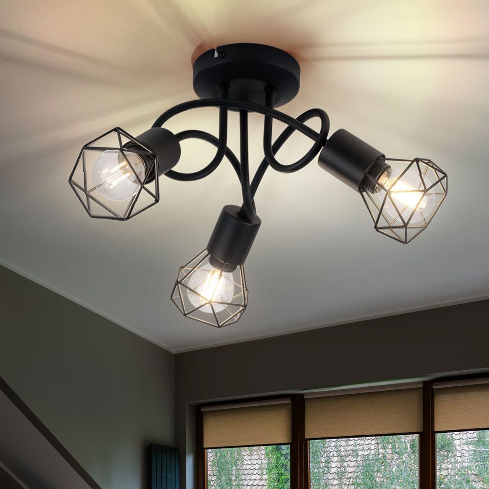 Globo Deckenspot, Leuchtmittel nicht Lampe RETRO Käfig inklusive, Decken Zimmer Wohn Beleuchtung schwarz Spot