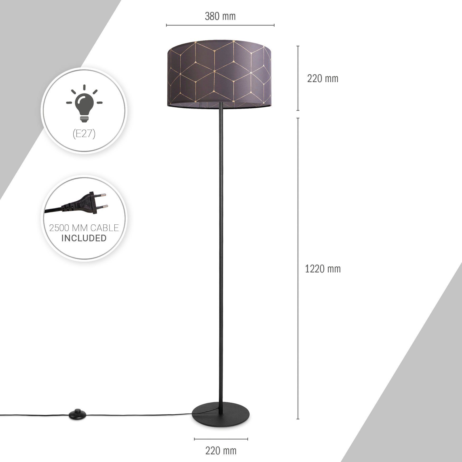 Paco Home Stehlampe Luca Lampenschirm Cube, Abstrakt Wohnzimmer Leuchtmittel, Stehlampe ohne Textilschirm Stoff Rund