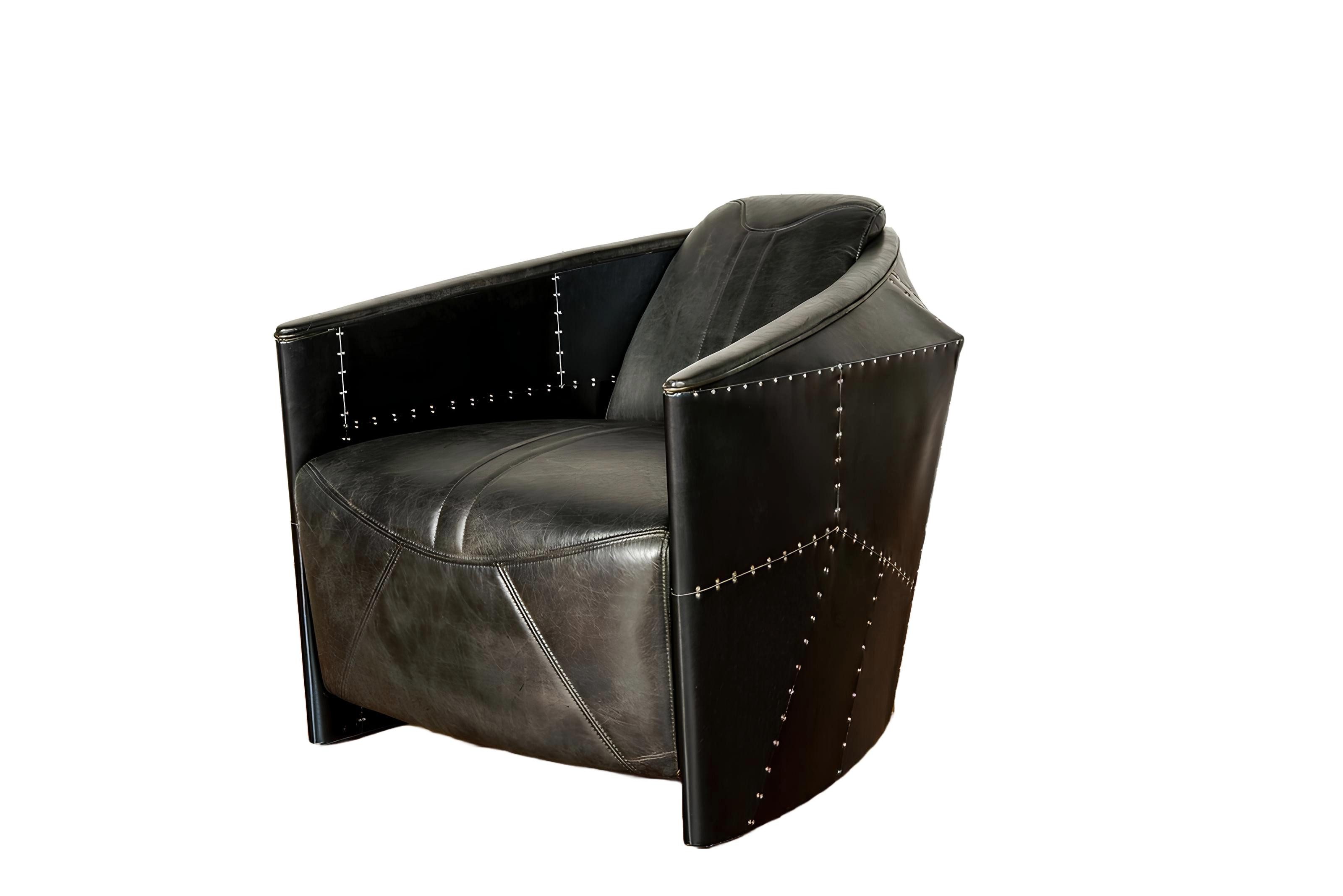 Xlmoebel Sessel Vintage Ledersessel in Schwarz aus Echtleder mit Retro-Design (1-St., Sessel), Hergestellt in Europa