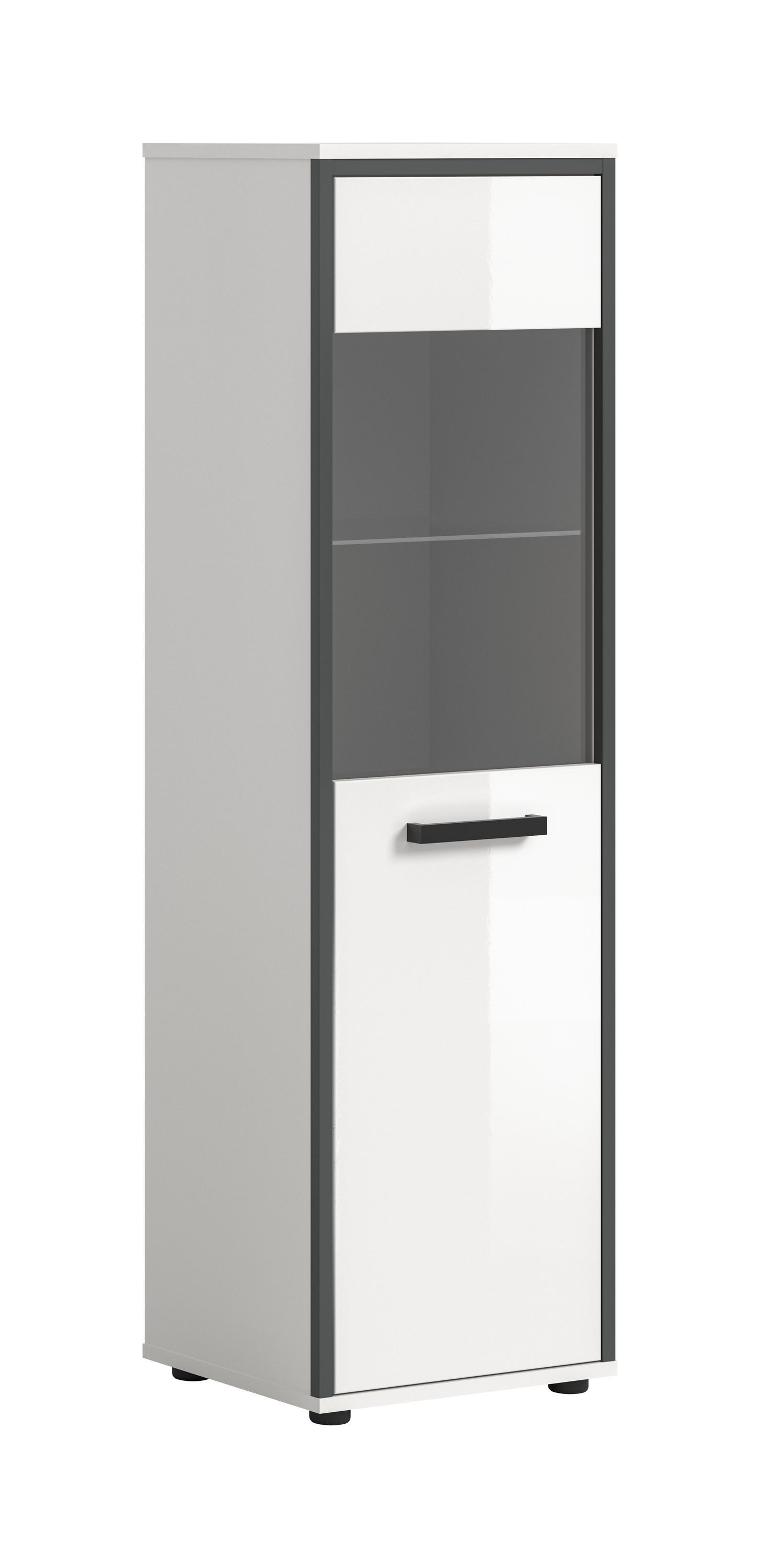 xonox.home Hochschrank in weiß hochglanz Frontglas grau getönt B/H/T ca.: 40/139/34 cm