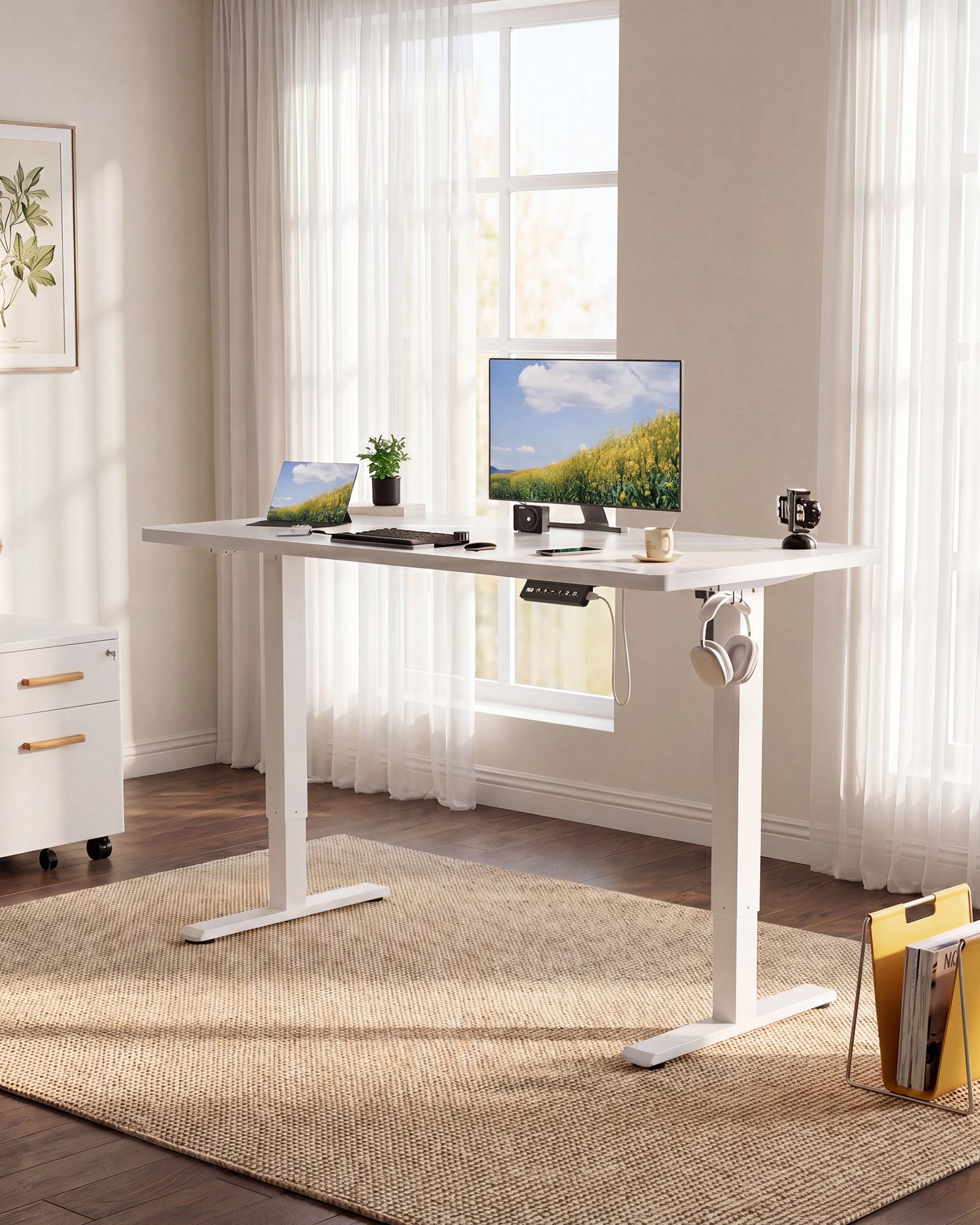 HOMALL Schreibtisch Schreibtisch Höhenverstellbarer mit Gedächtnis und Sitzerinnerung (2-lagige Hohenverstellung mit sitzender Erinnerungsfunktion und USB-Ladeanschluss)