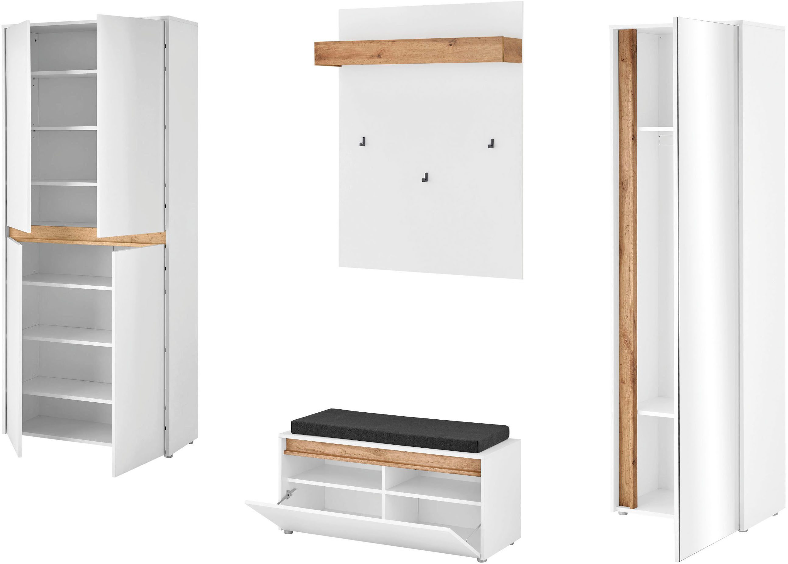 Home affaire Garderoben-Set City/Giron, moderne Garderobe, viel Stauraum, ca. 40 Schuhe, (Set, 4-St), enthält Schrank mit Spiegel, Schuhschrank, Paneel &Bank in – Bild 4 von 5