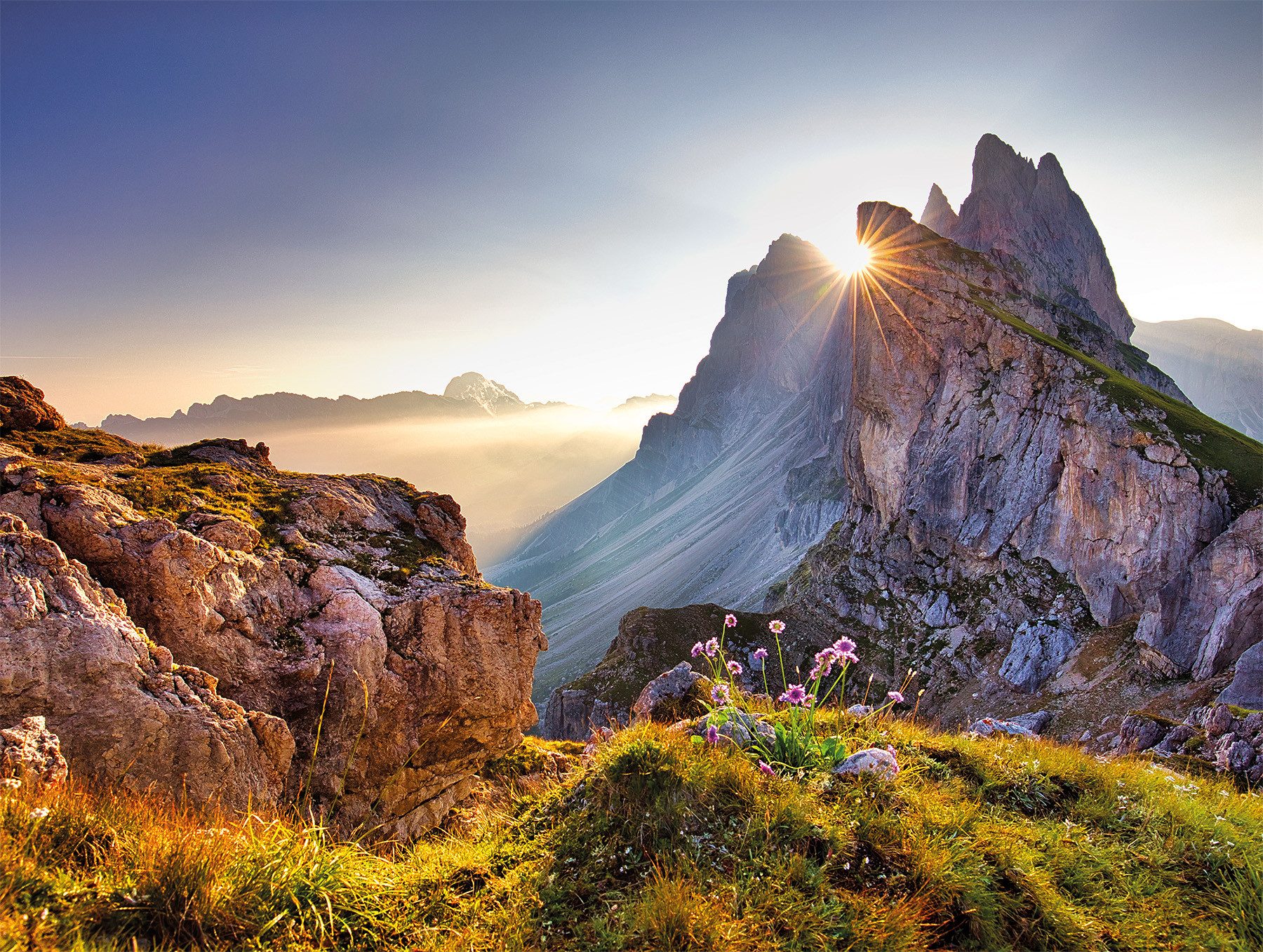 Bönninghoff Bild BERGE SONNENAUFGANG 46x61 cm – Leinwandbild Keilrahmen Deko modern