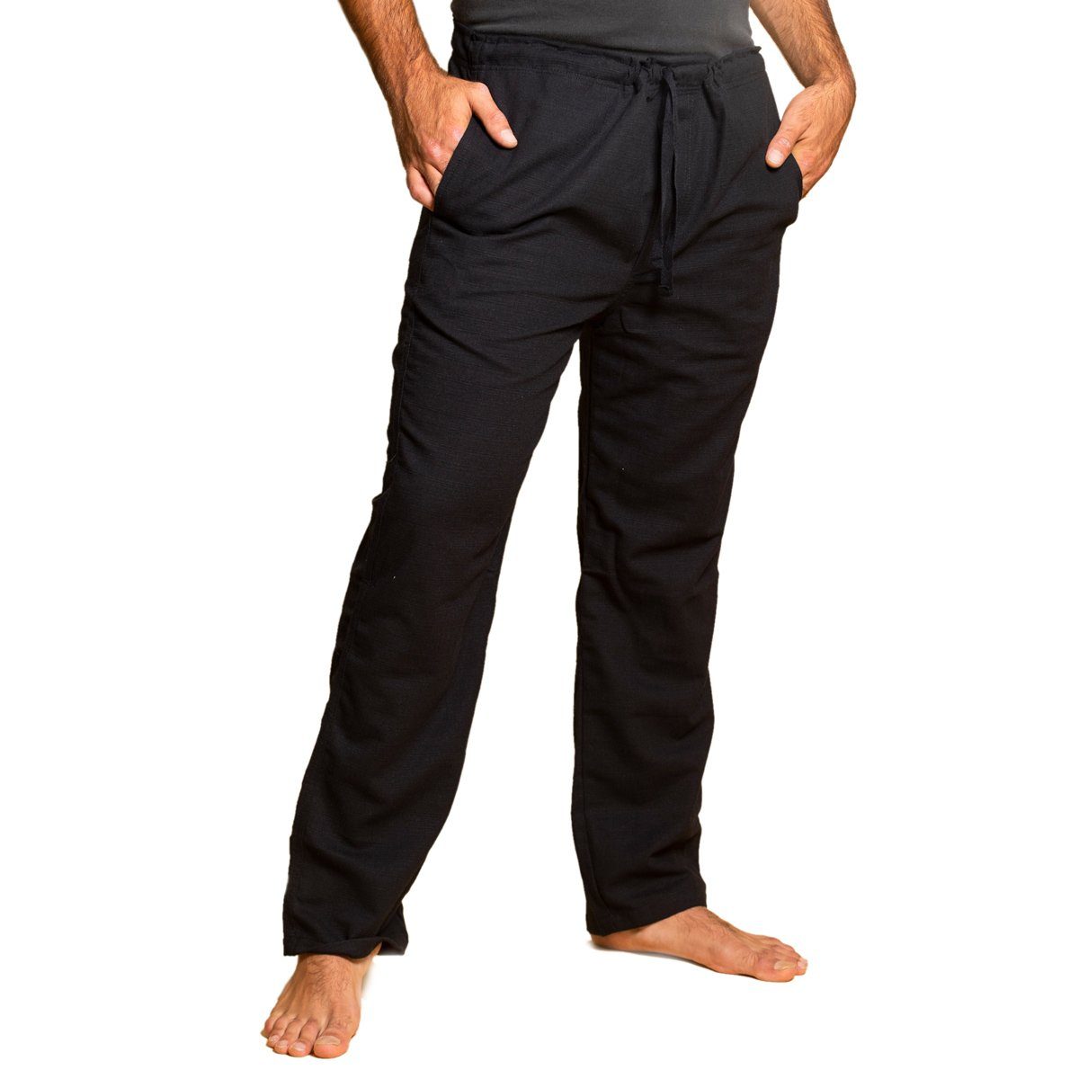 Einfache Stoffhose Tunnelzug mit schwarz Unisex Baumwoll-Bundhose Wellnesshose T01 Hose in Reissverschluss PANASIAM Sommerhose ohne Wohlfühlhose