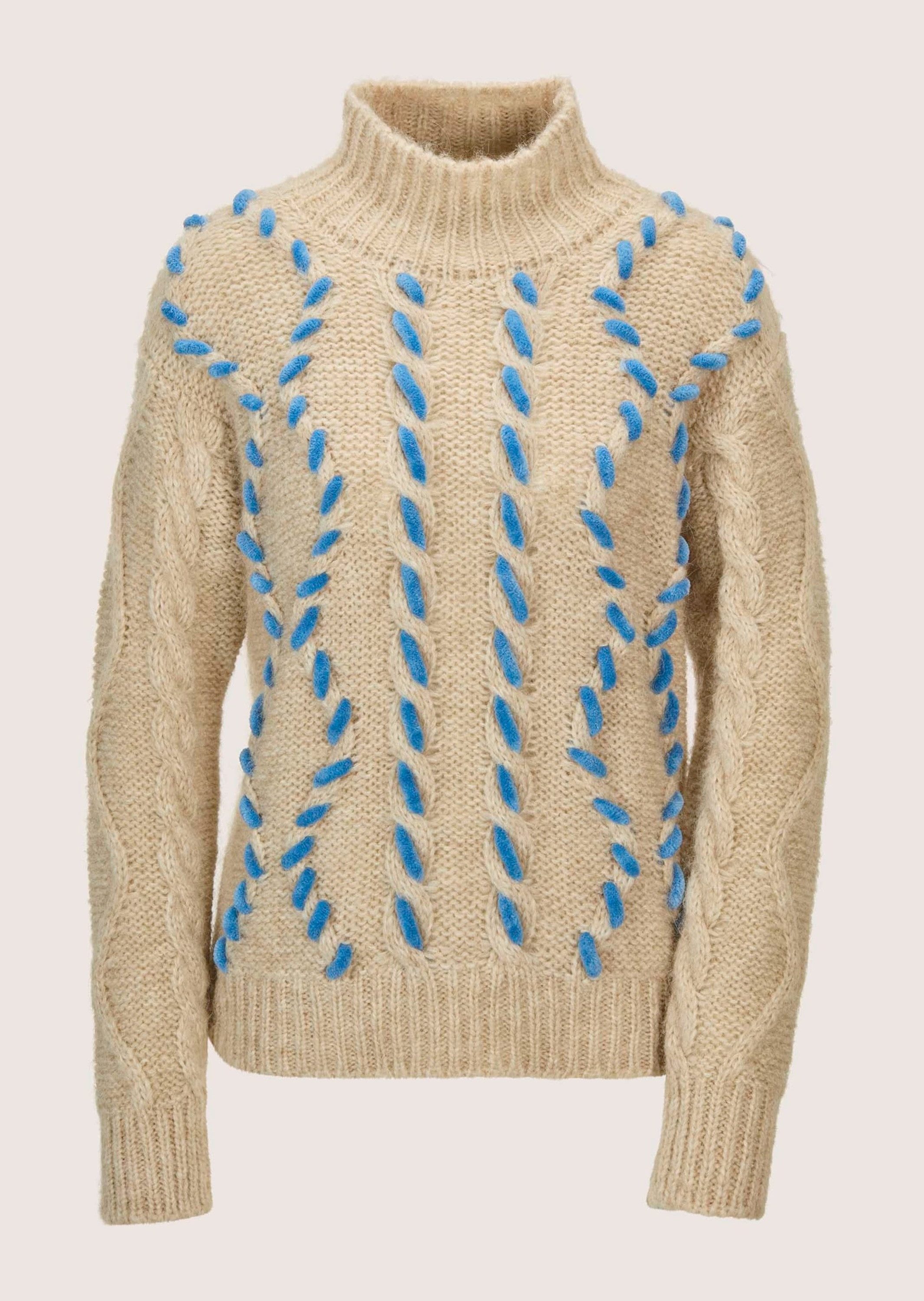 MADELEINE Strickpullover Modischer Grobstrickpullover mit Folklore-Elementen Winterpullover mit Zopf- und Rhomben Muster, Stehkragen und Langarm