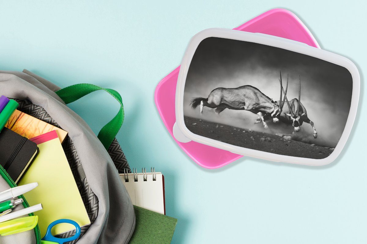 MuchoWow Lunchbox Porträt weiß für Antilope Wildtiere und - Schwarz Tiere, Kunststoff Snackbox, Kunststoff, Brotdose - Brotbox - Kinder, (2-tlg), rosa Erwachsene, - Mädchen