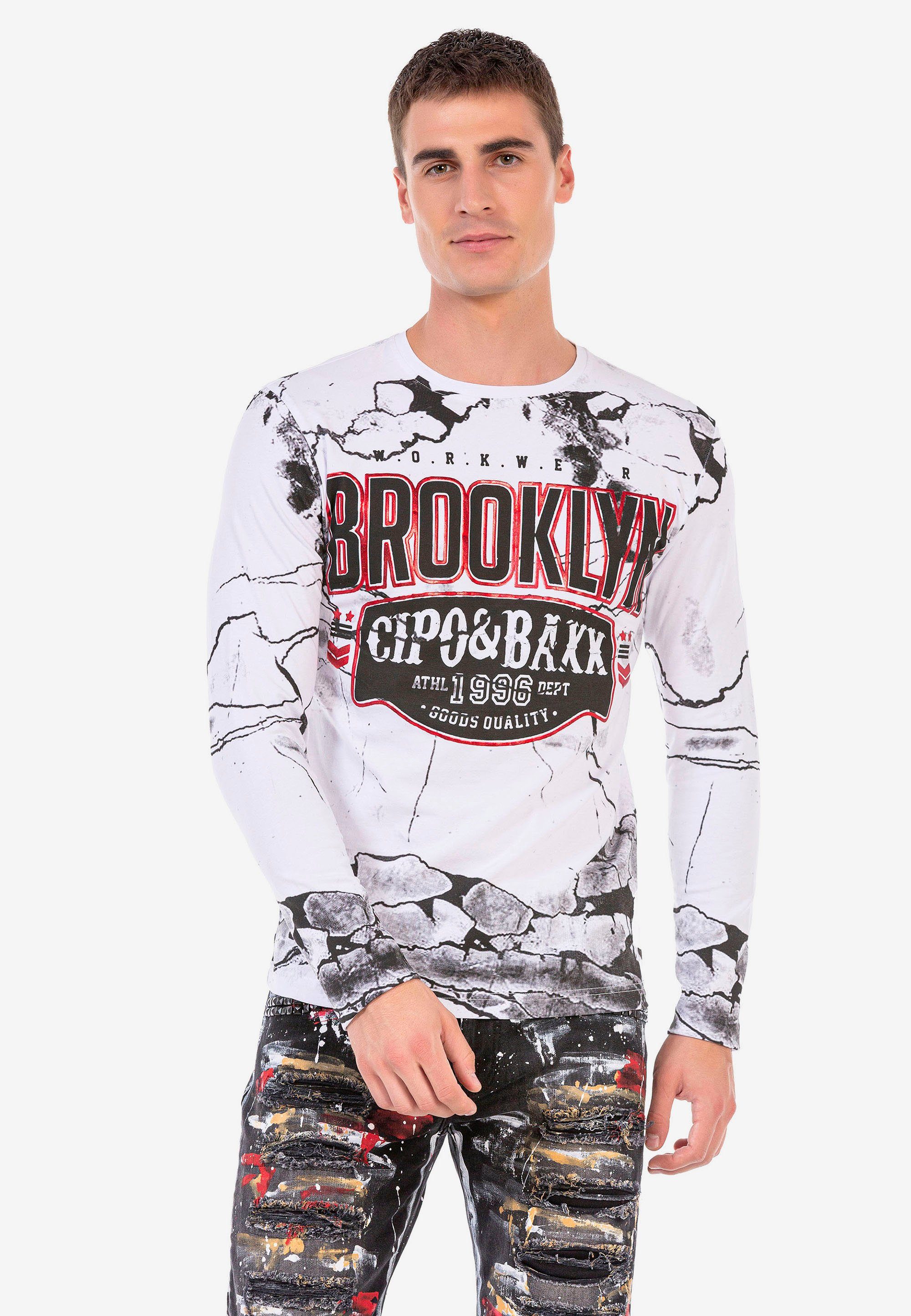 weiß mit Cipo & coolen Langarmshirt Baxx Prints