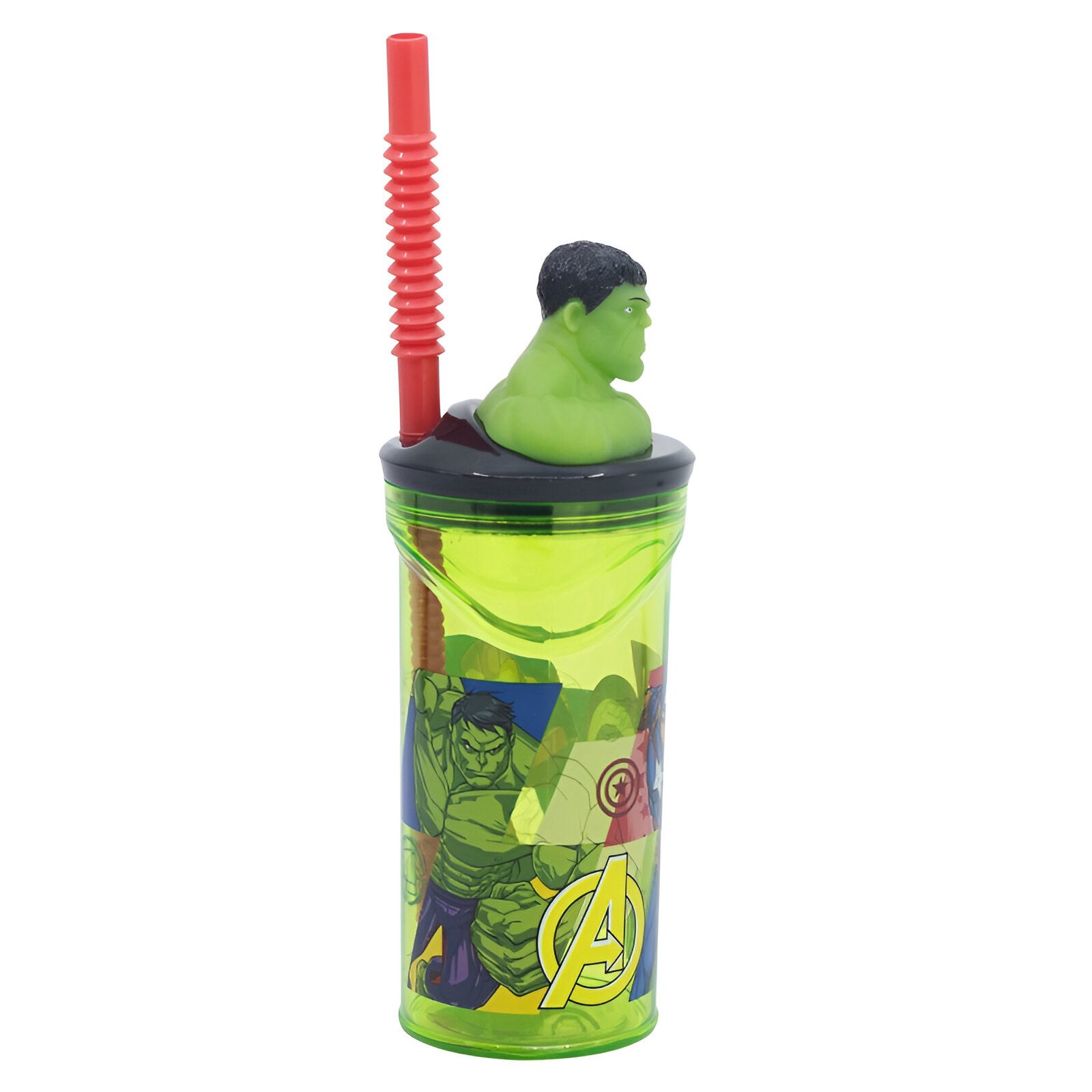 MARVEL Kinderbecher Marvel Hulk 3D Deckel Kinder Becher mit integriertem Halm 360 ml