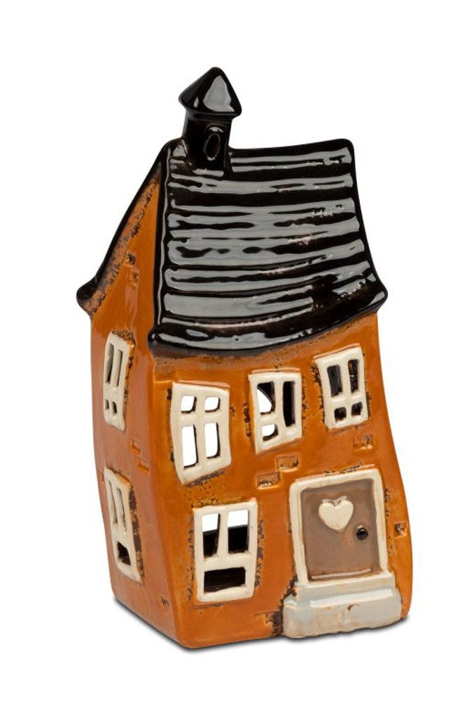 formano Windlicht Haus orange Steinzeug 22 cm handbemalt glasiert mit Durchbrüchen (1 St)