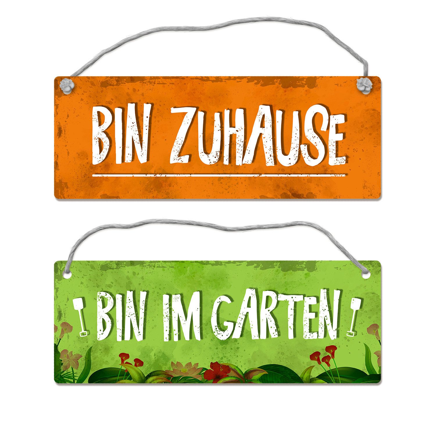 Metallschild Bin im Garten Zuhause Wendeschild mit Kordel Schild Türschild