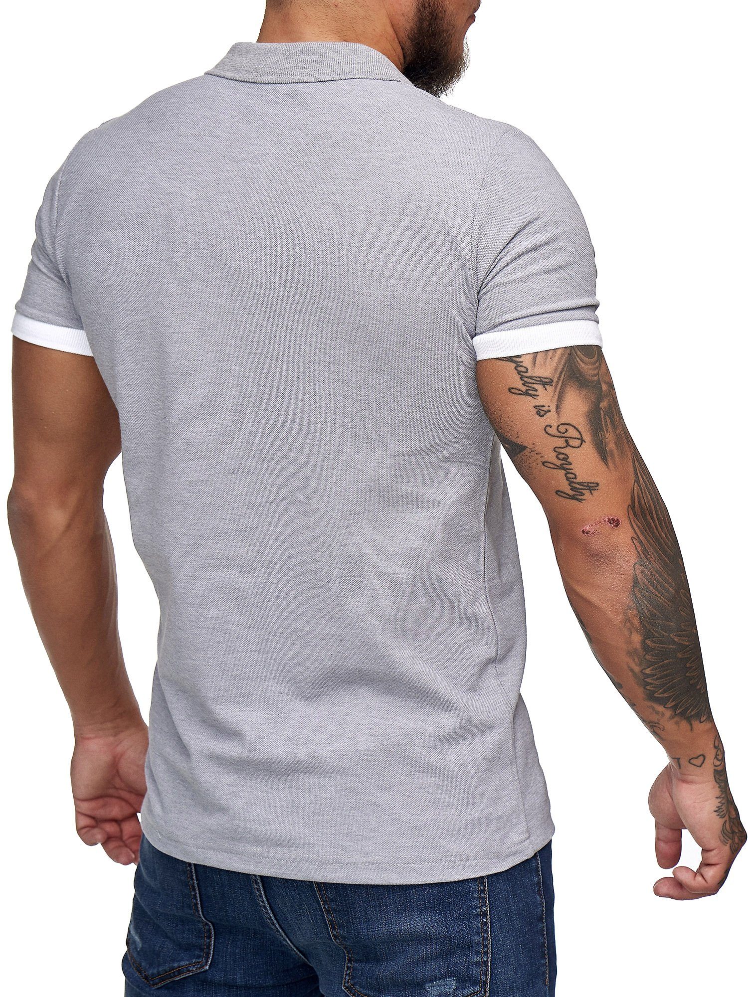 1-tlg) (Shirt Kurzarmshirt OneRedox Polo Fitness T-Shirt Casual Tee, Grau 1402C1 Freizeit