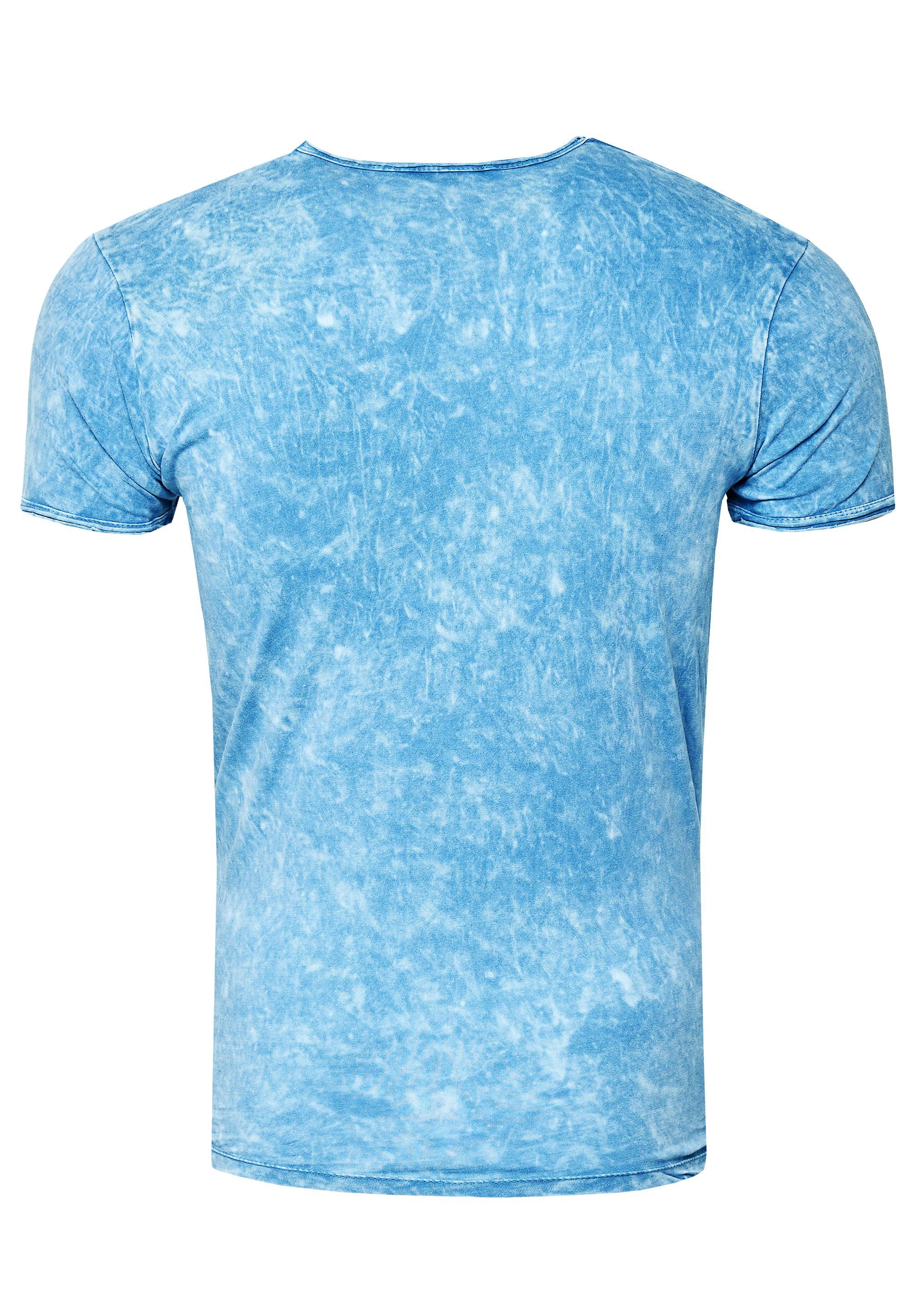 Rusty Neal T-Shirt mit hellblau eindrucksvollem Print