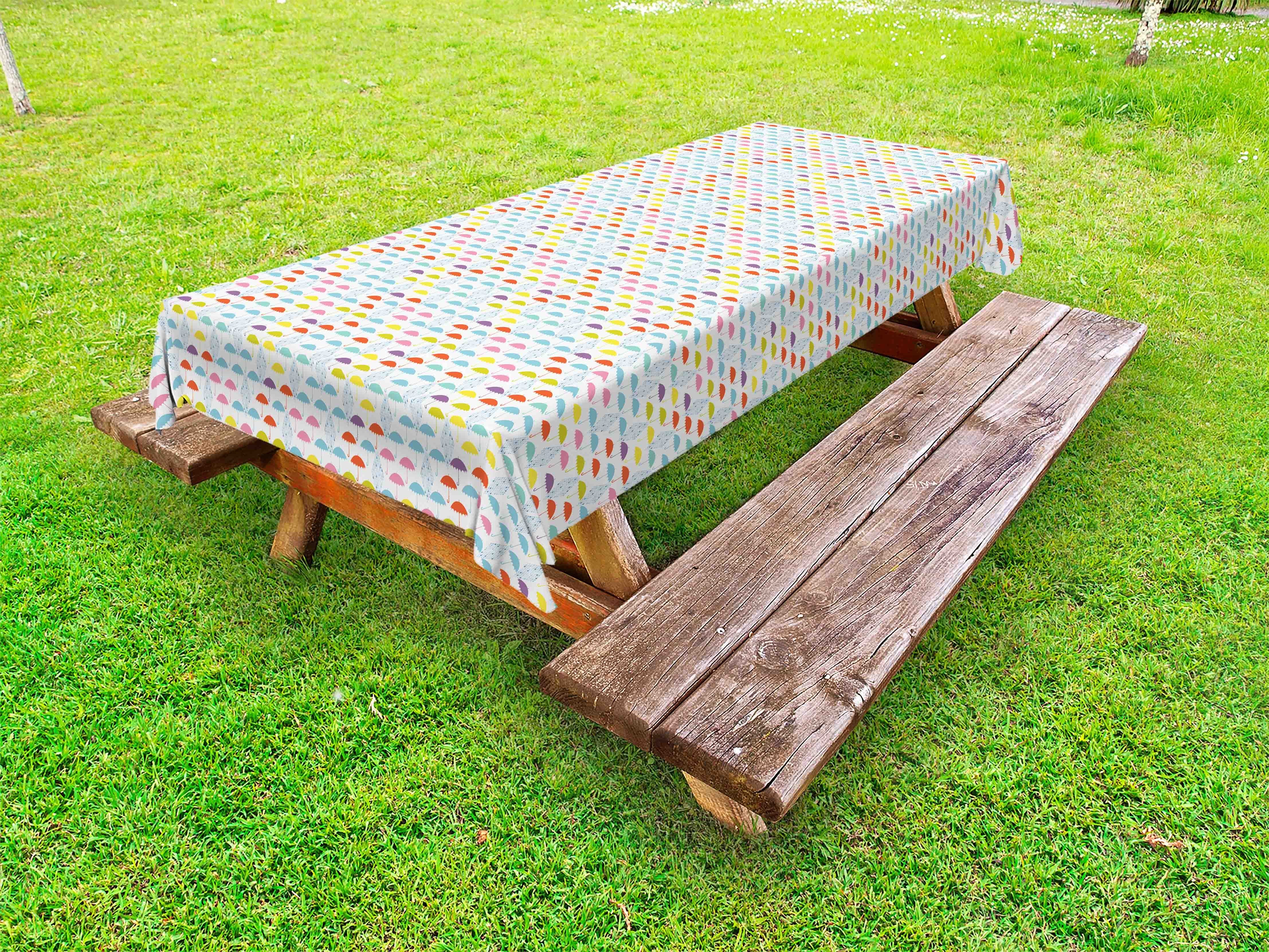 Abakuhaus Tischdecke dekorative waschbare Picknick-Tischdecke, Bunt Rhombus Drops und Regenschirme