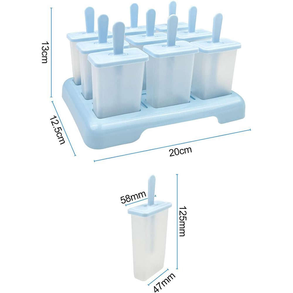 Coonoor Eisform 9 Eisförmchen wiederverwendbar Formen Eiscreme DIY Ideen Eis am Stiel, für Kinder und Erwachsene Stieleisformen
