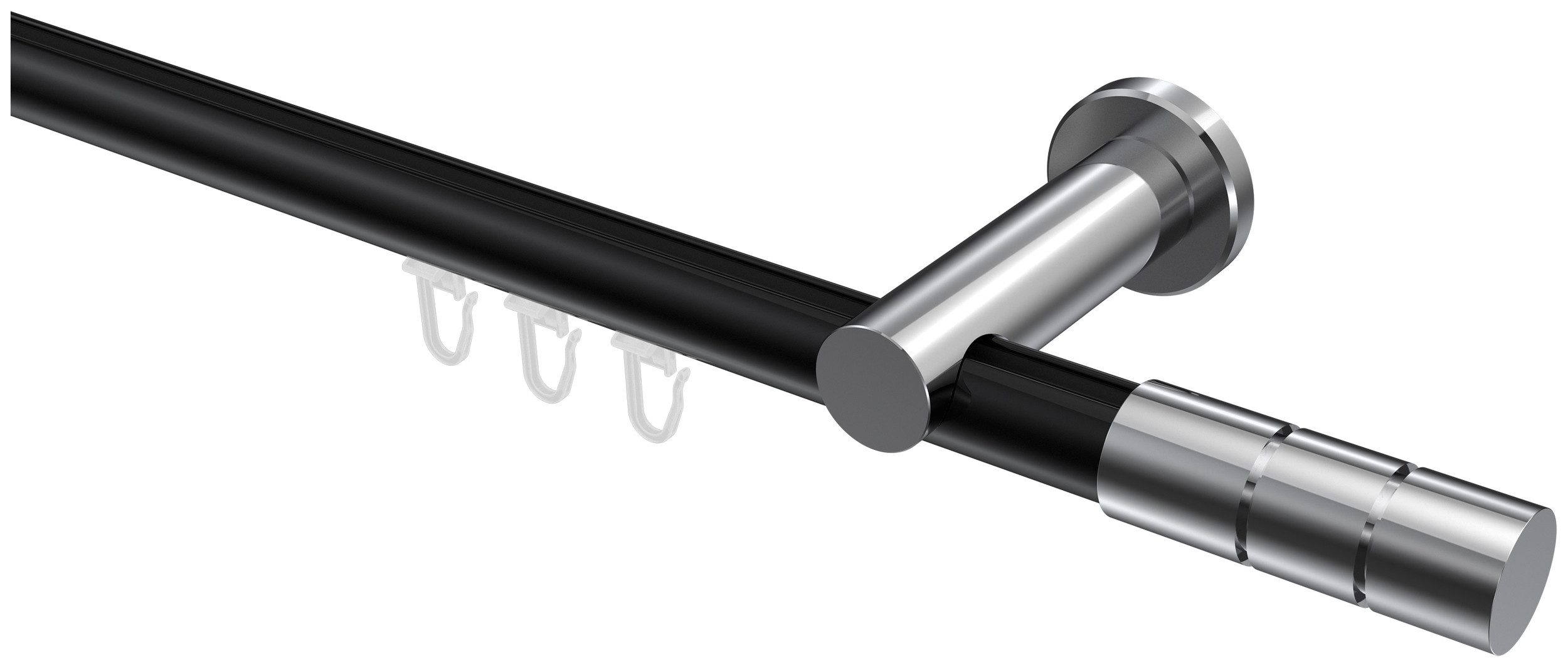 INTERDECO Innenlaufschiene Platon Elanto, Ø 20 mm, 1-läufig, Fixmaß, kürzbar, Wandmontage, Aluminium, Schwarz / Chrom / Bicolor