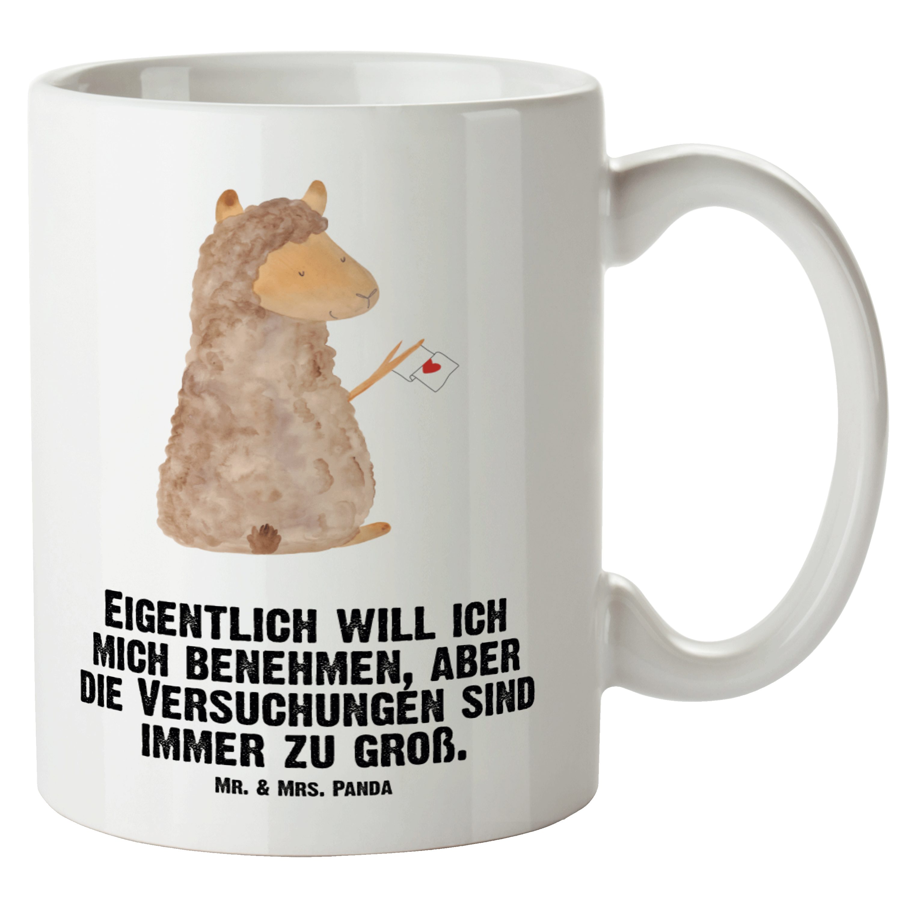 Mr. & Mrs. Panda Tasse Alpaka Fahne - Weiß - Geschenk, XL Becher, Liebe, Lama, Grosse Kaffee, XL Tasse Keramik