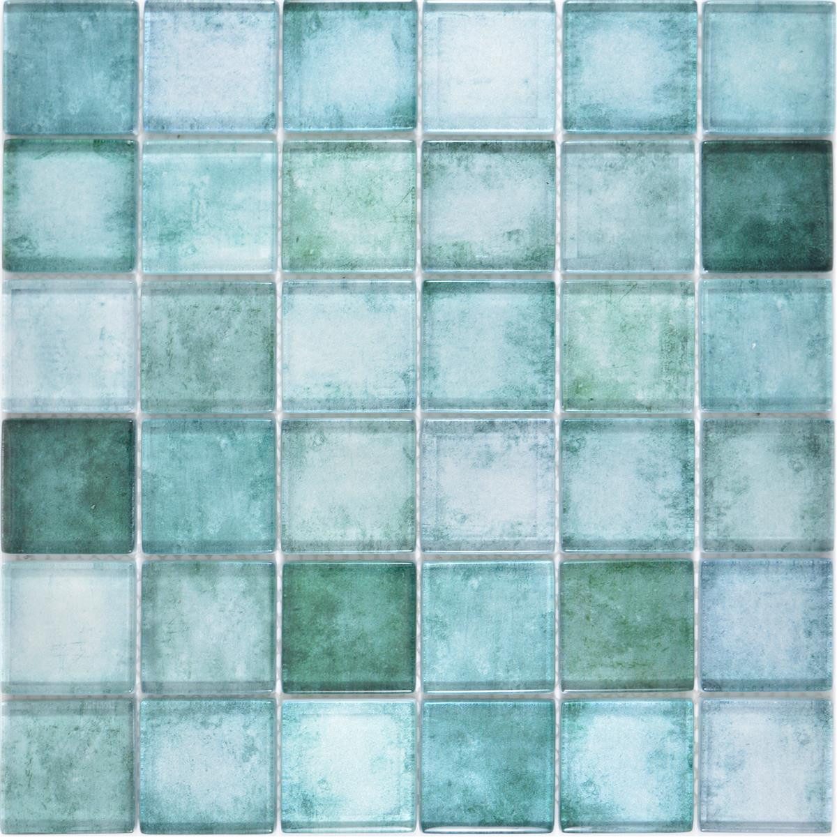 Mosafil Mosaikfliesen Glasmosaik Fliesen Clementine, Glas 30.000x30.000, grün-bunt, Verlegefertig auf ein Netz geklebt - Wasserfest