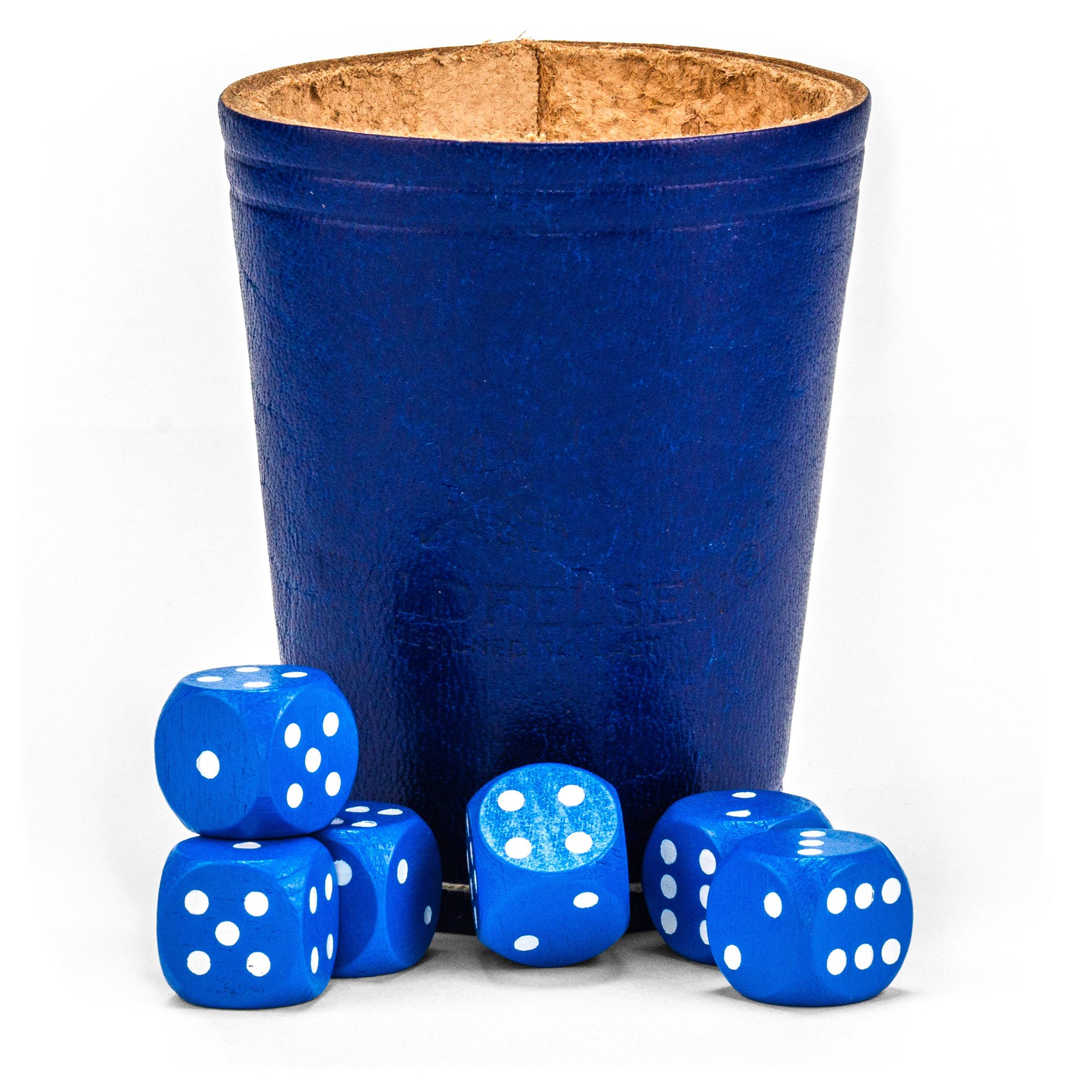 Waldfelsen Spiel – Echtleder Würfelbecher (9 cm) mit 6 Würfeln (16 mm) aus Buchenholz, Würfelspiel, Verschiedene Farben