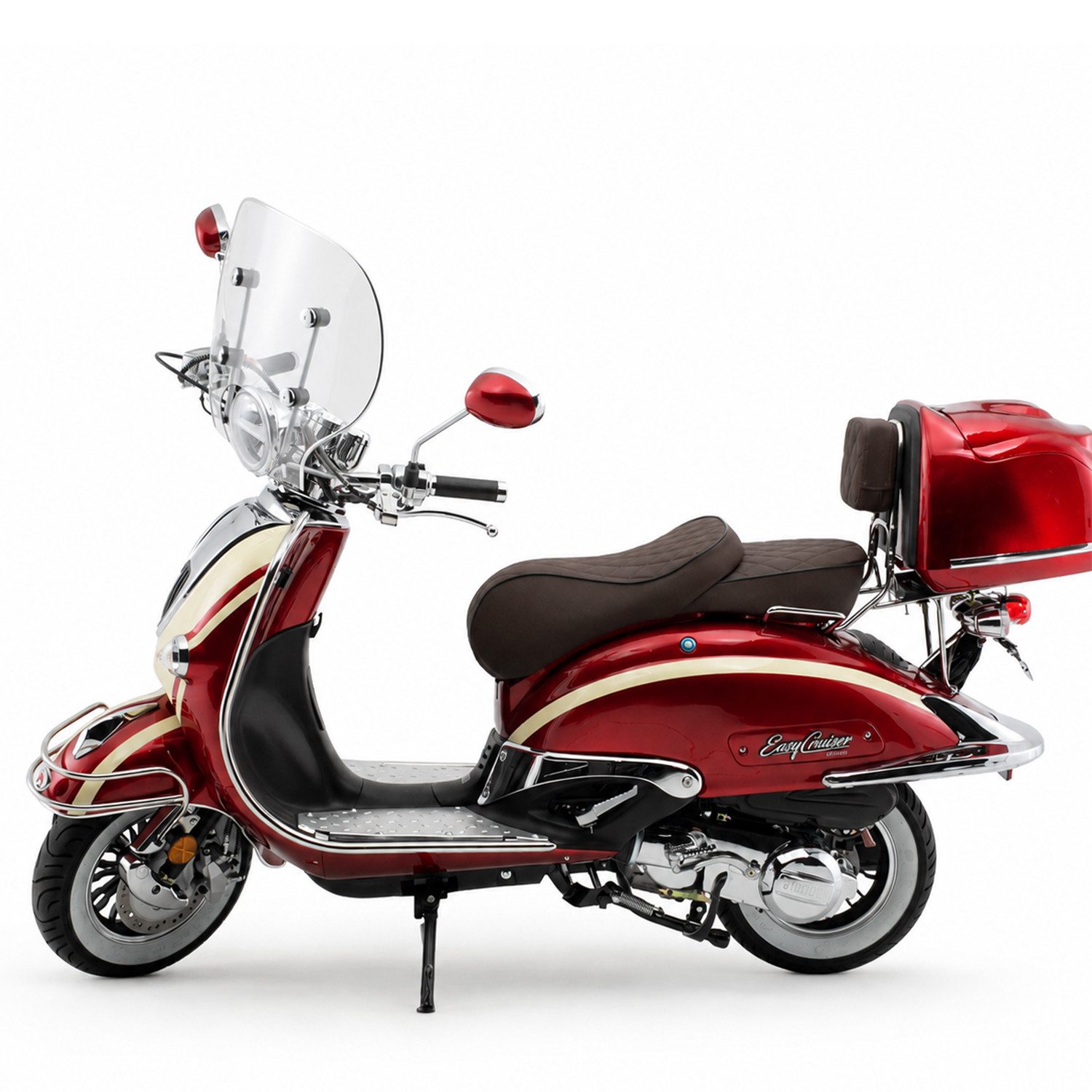 Burnout Motorroller EasyCruiser Artemis Rot Beige, 125 ccm, 85 km/h, Euro 5+, LED Beleuchtung, Digitales Tacho, Retro, mit Windschild & Topcase, USB