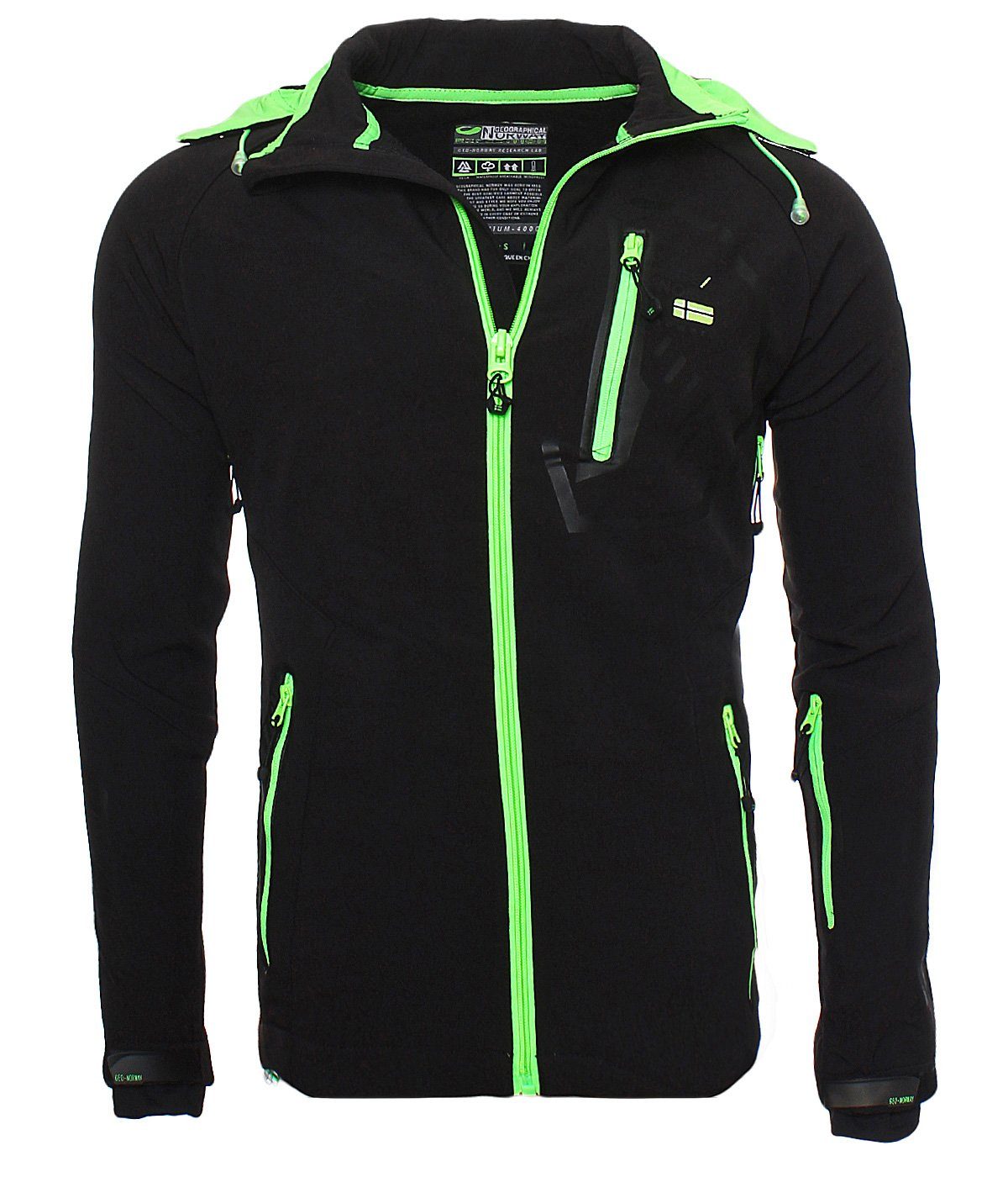 Geographical Norway Softshelljacke Freizeitjacke Sport Outdoor Wander Trekking Jacke in Unifarbe, mit Kapuze, mit abnehmbarer Kapuze, mit Stehkragen