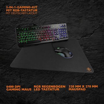 DELTACO GAMING GAMING Combo Set - 3 in 1 KIT Tastatur- und Maus-Set, DE Layout, PC, Computer, Laptop, Metall, RGB Beleuchtung