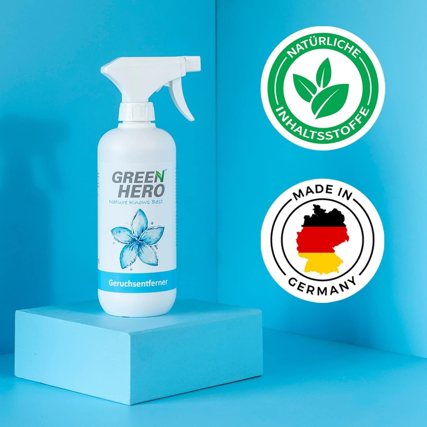 GreenHero Geruchsentferner Geruchsneutralisierer Spray für Textilien, Wohnung & Auto