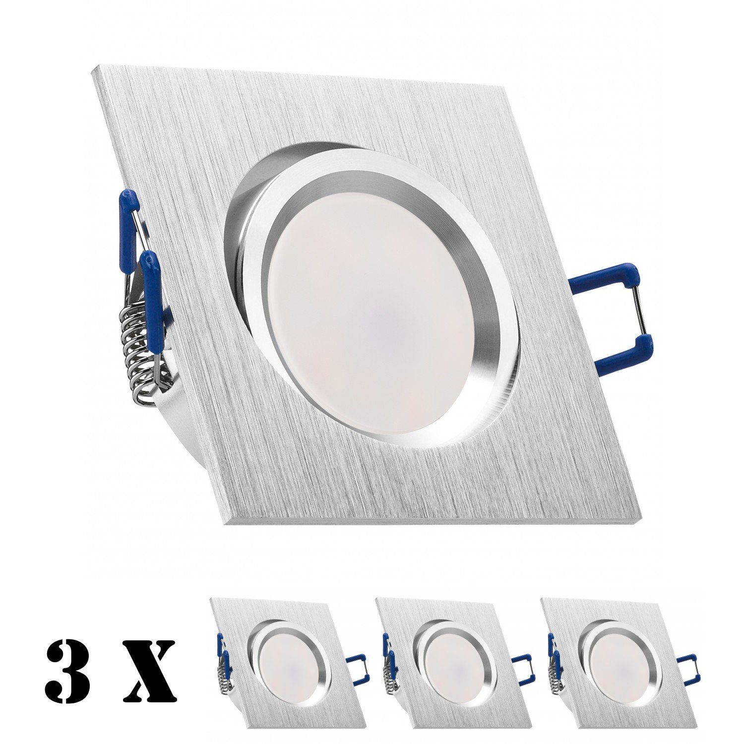 extra 5W 3er gebürstet LEDANDO LED Einbaustrahler Einbaustrahler mit L flach Set in LED aluminium