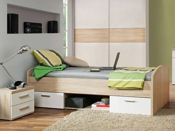 Moebel-Eins Kinderbett, WALDY Jugendbett, Material Dekorspanplatte, sandeichefarbig/weiss