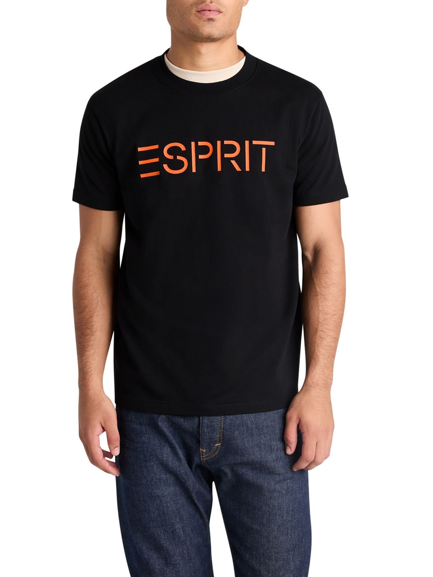 Esprit T-Shirt (1-tlg) aus Unisex BLACK Logo-T-Shirt Baumwolljersey