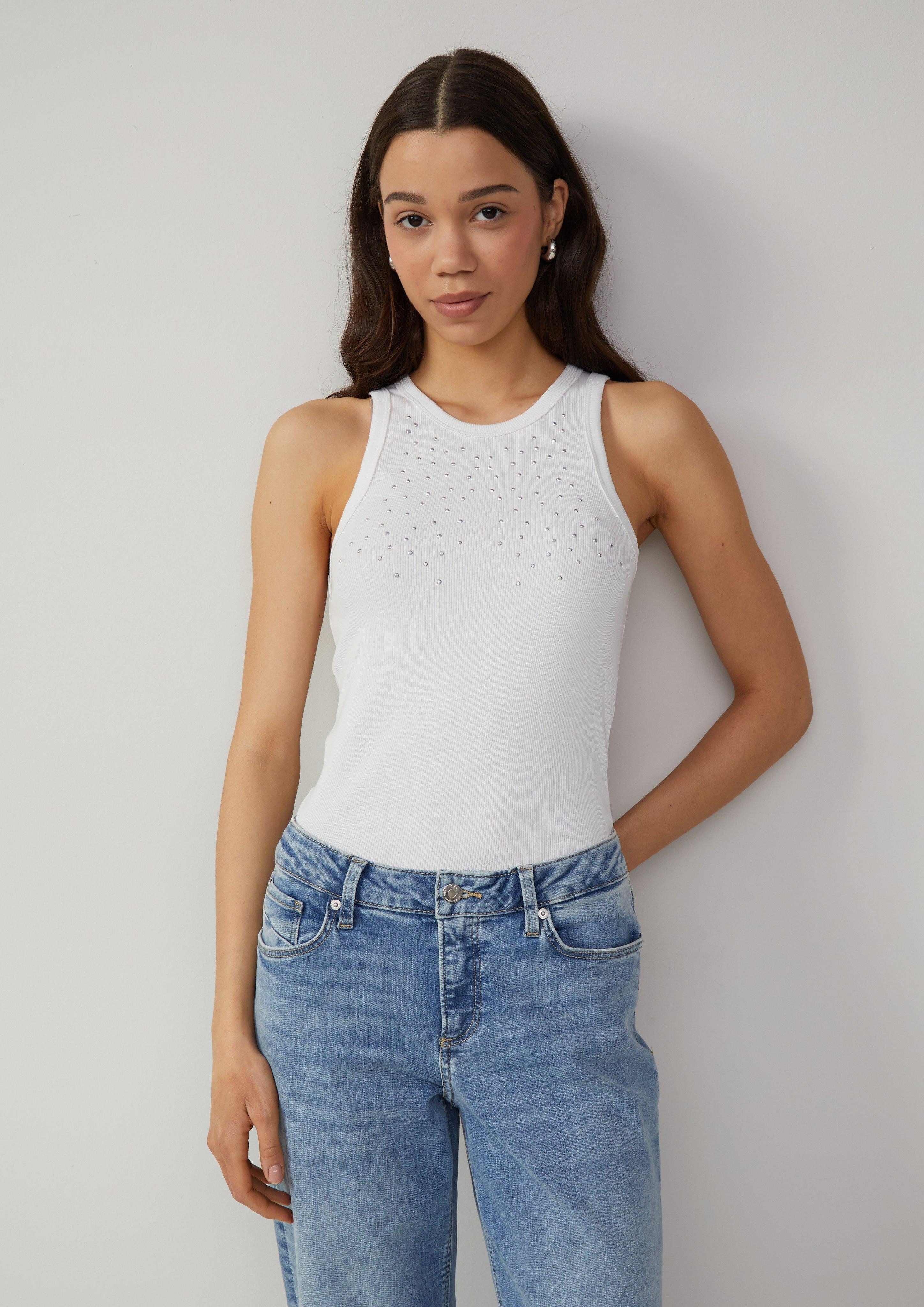 QS Shirttop Geripptes Tanktop mit Schmucksteine günstig online kaufen