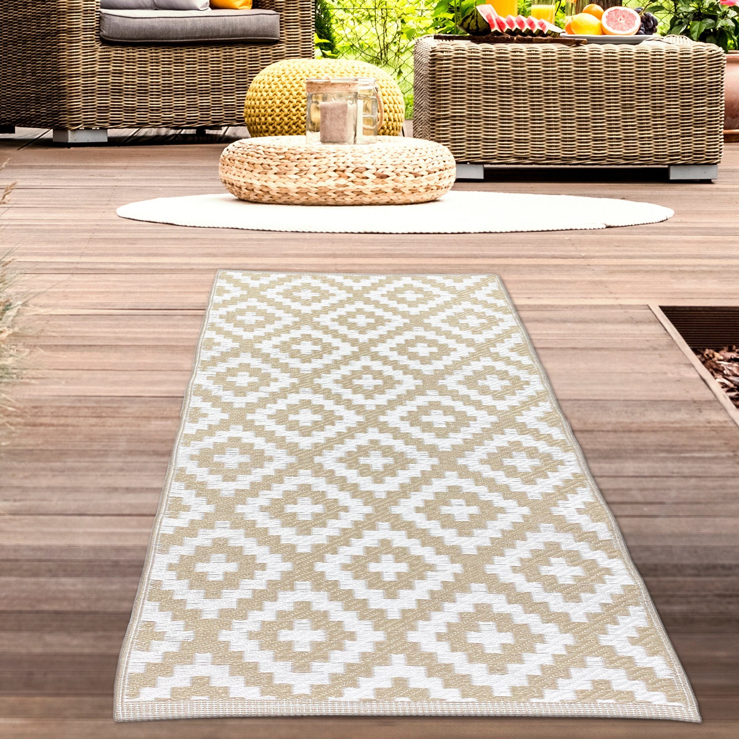 Outdoorteppich Schmutzabweisender Outdoor-Teppich in Ethno-Design in beige, Carpetia, rechteckig
