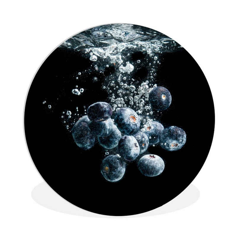 MuchoWow Gemälde Blaubeeren - Obst - Beeren - Stillleben - Wasser - Schwarz, (1 St), Kreis Wanddekoration Forex, Rundes Wandbild, Wohnzimmer, 30x30 cm
