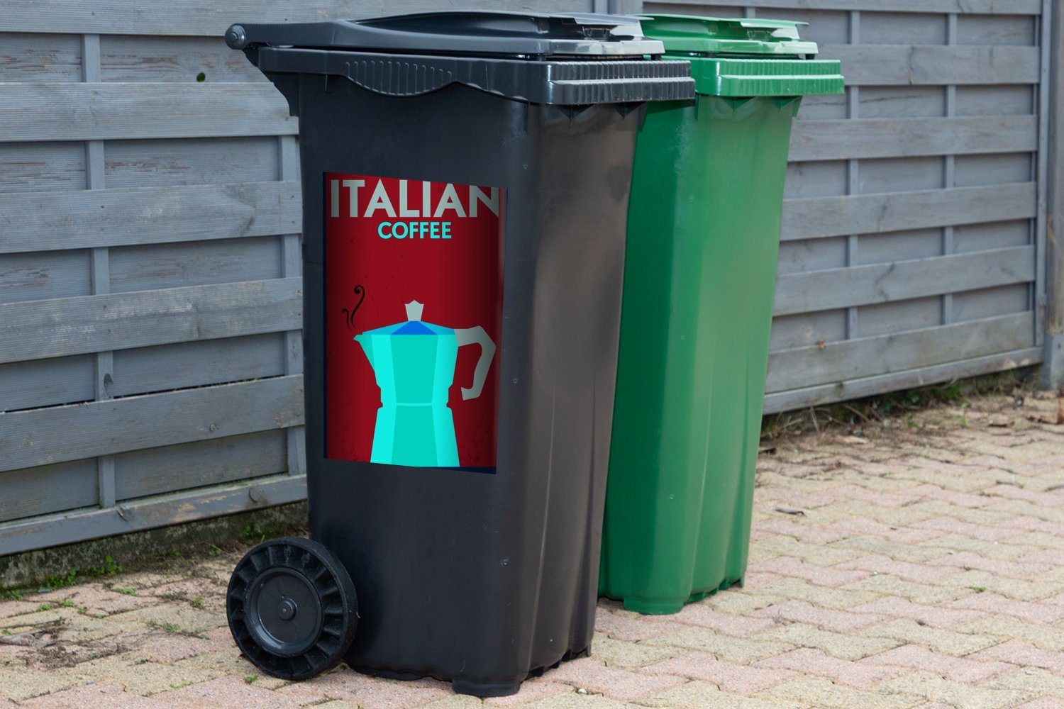MuchoWow Wandsticker Italien - Jahrgang Sticker, Kaffee Mülleimer-aufkleber, Abfalbehälter - - Zitate Container, - Italienischer St), (1 Mülltonne, Kaffee