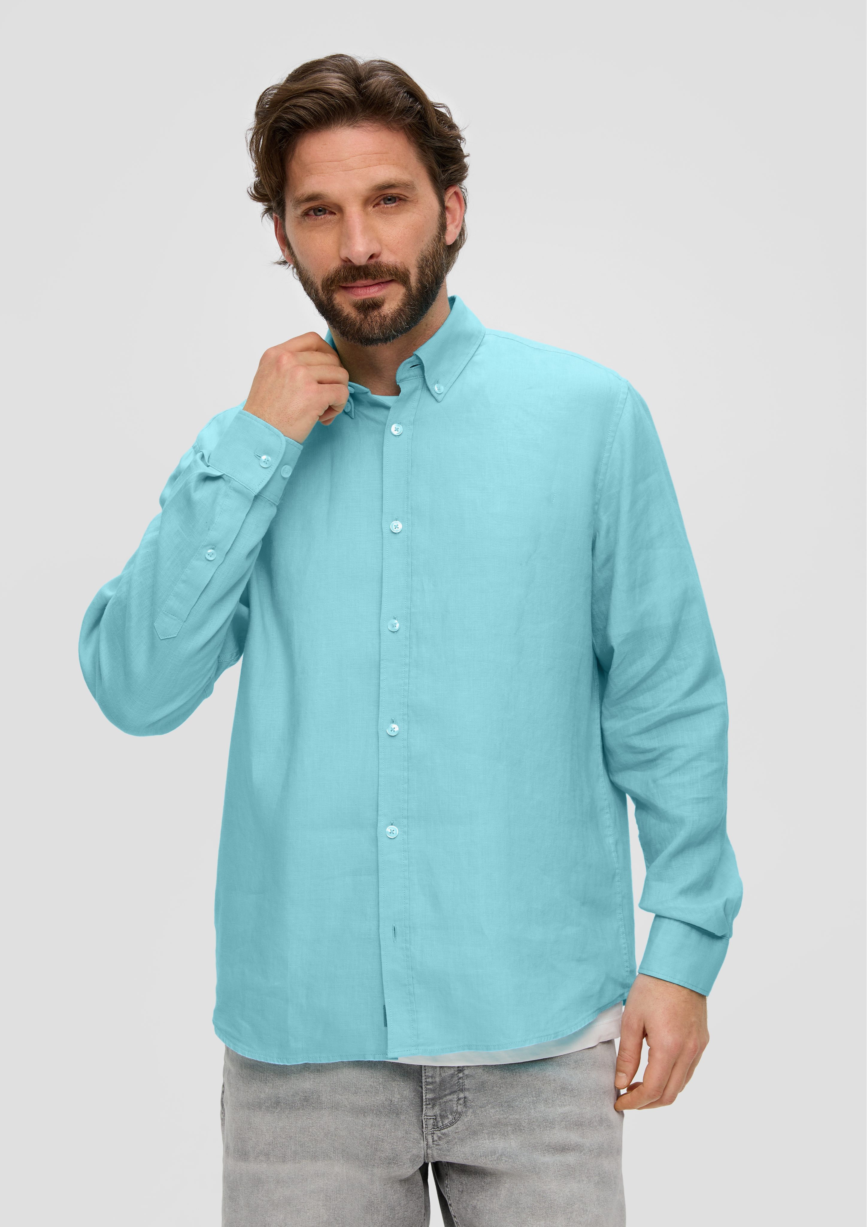 s.Oliver Langarmhemd Leinenhemd mit Button-Down-Kragen