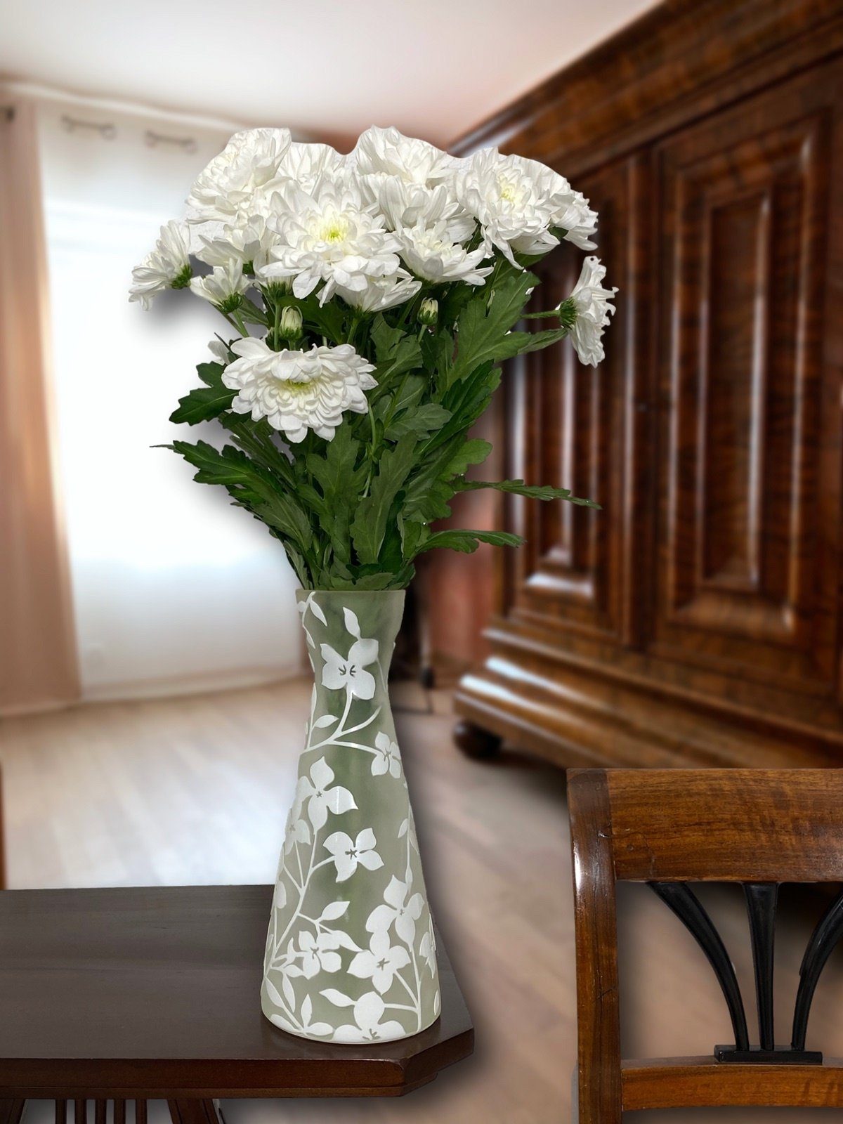 Aubaho Tischvase Glasvase Glas Tischvase Jugendstil Antik-Stil Vase des im Blumen Stil 30cm Nancy