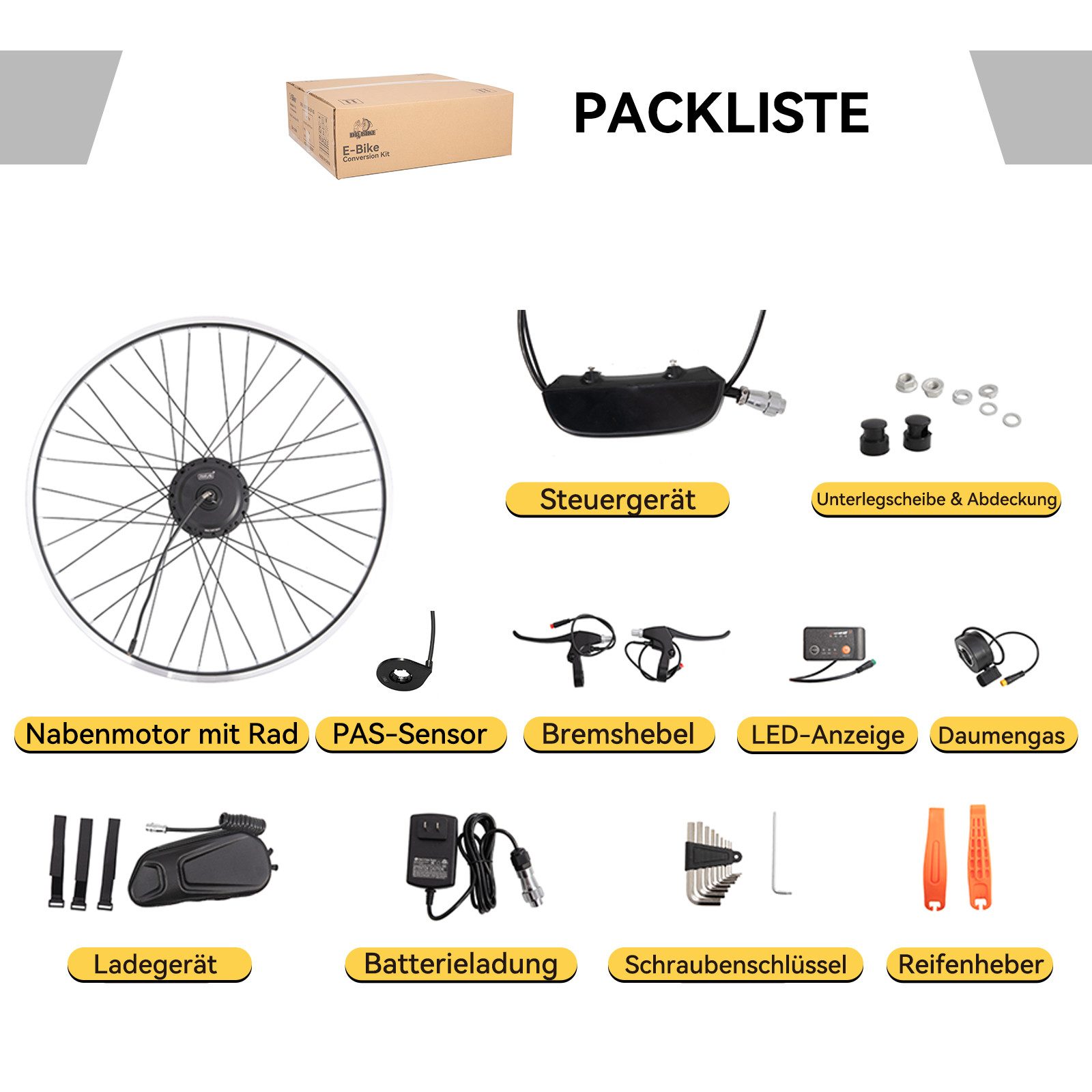 HILAND Laufrad 29 Zoll MTB E-Bike Komplett-Kit mit Daumengas & Bremshebel