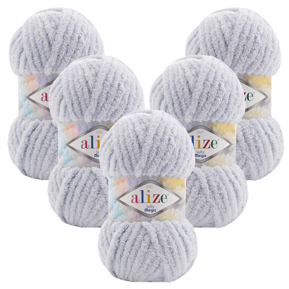Alize 5 x ALIZE Softy Mega Häkelwolle, 70 m, Babywolle, flauschig,Plüsch,bulky,weiches Garn