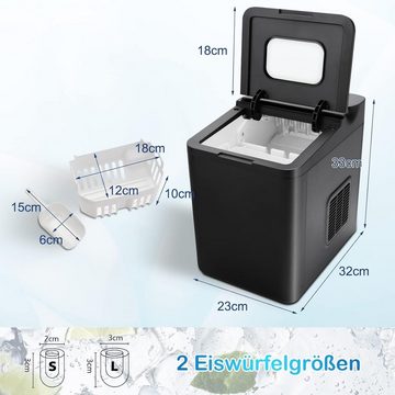 KOMFOTTEU Eismaschine Eiswürfelzubereiter, 1,50 l, 112,00 W, 12kg/24H, 9 Würfel in 6 Min