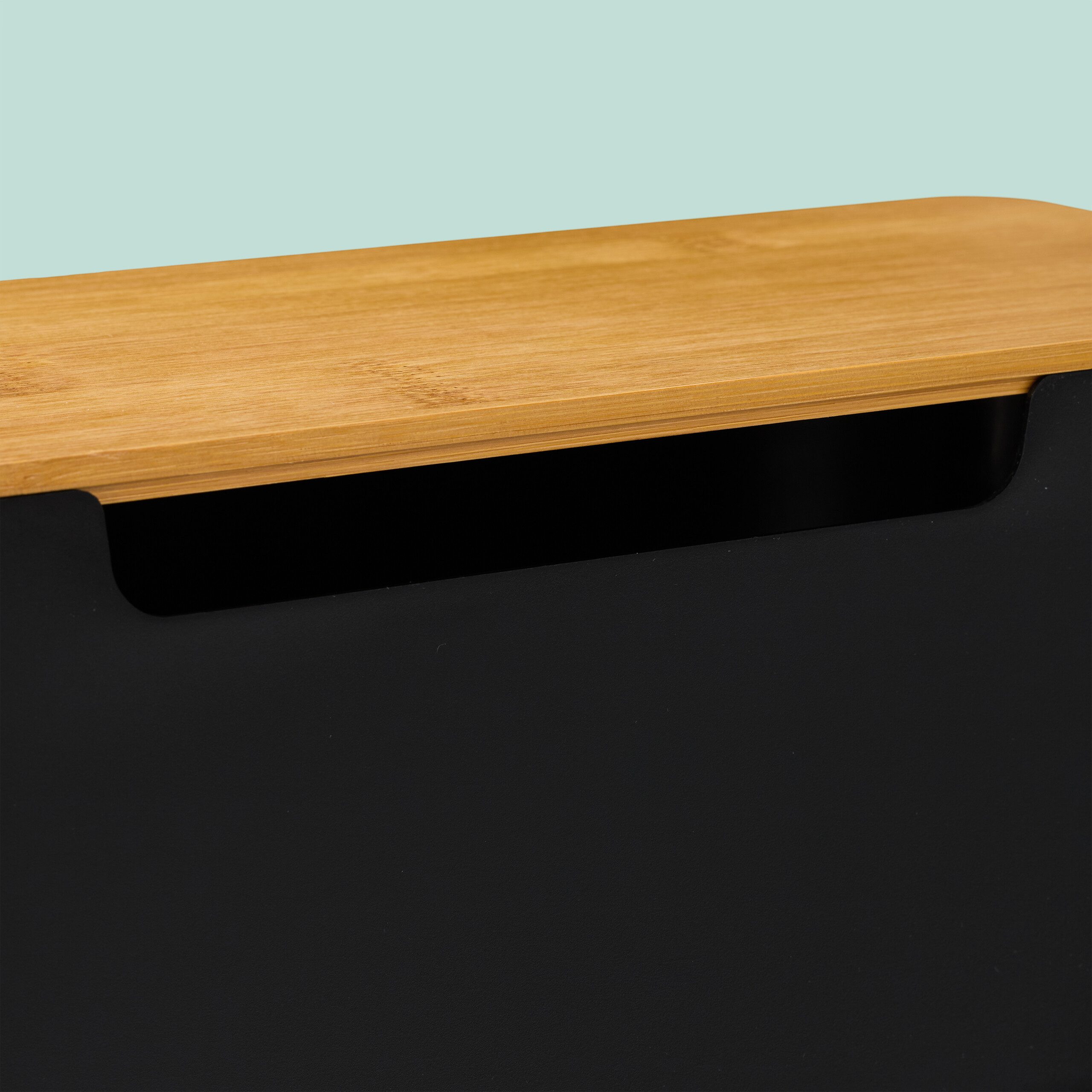 relaxdays Kabelbox Schwarze Kabelbox mit Bambusdeckel