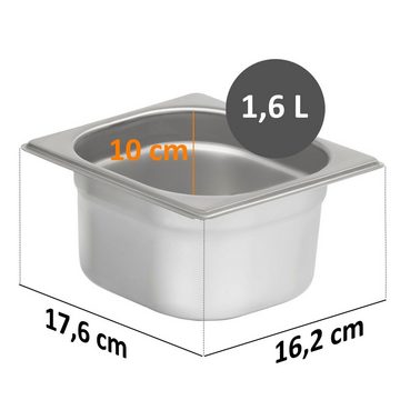 Mahlzeit Aufbewahrungssystem Edelstahl Zutatenbehälter, 6 x 1/6 GN Behälter mit Gummifüße, Edelstahl