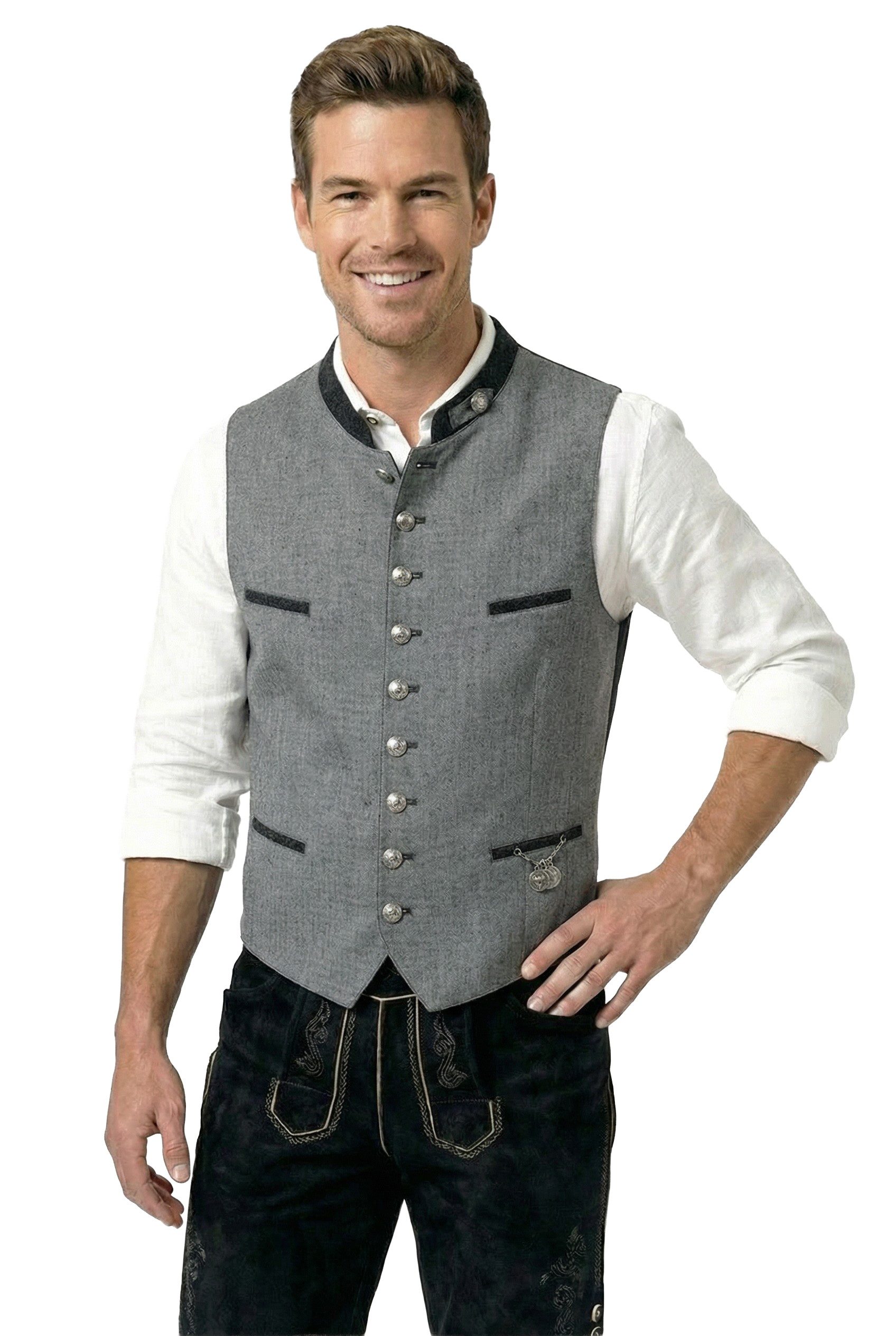Moschen-Bayern Trachtenweste Trachtenweste Herren Weste Trachten Gilet Herrenweste Grau Weste mit Stehkragen