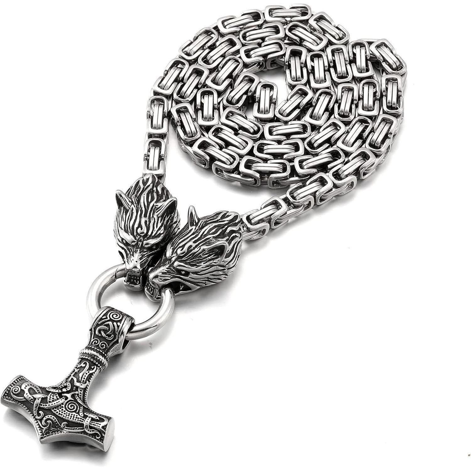 LuxusKollektion Kette mit Anhänger Wikinger Thors Hammer Halskette Edelstahl Runen kette Viking Geschenke – Bild 5 von 5