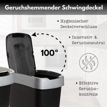 2friends Mülleimer 2 Mülleimer 50L Abfalleimer mit Schwingdeckel, aus Kunststoff, Farbe Schwarz/Silber