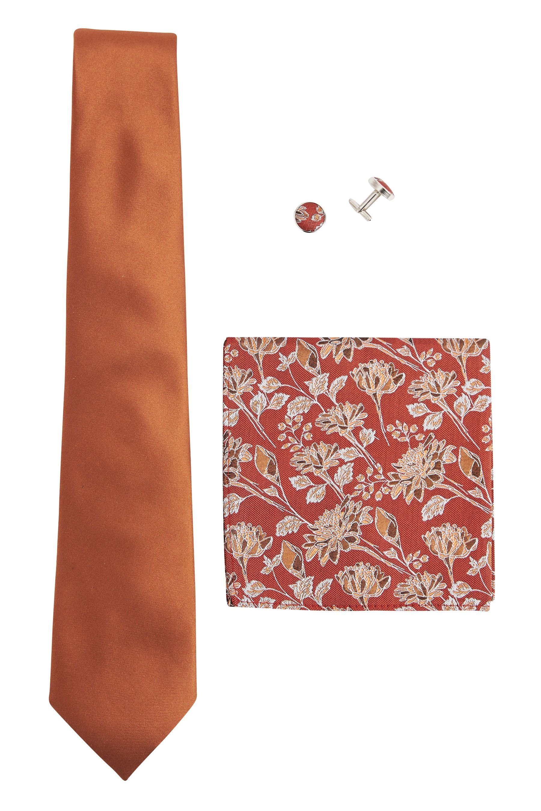 Rust Orange Krawatte, und Krawatte Next (3-St) Manschettenknöpfe Einstecktuch