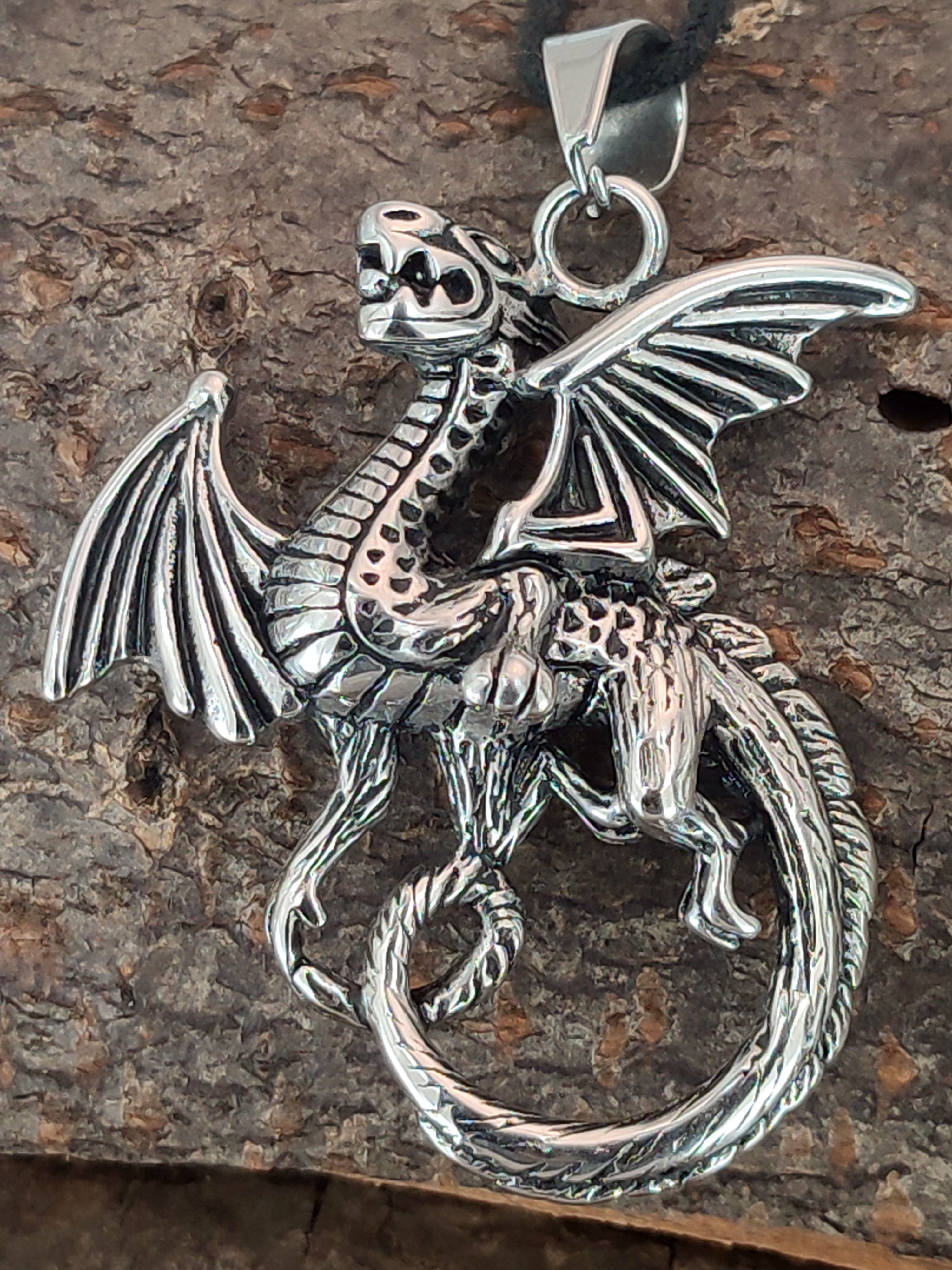 Kiss of Leather Kettenanhänger großer, dreidimensionaler Drachen Edelstahl Drache